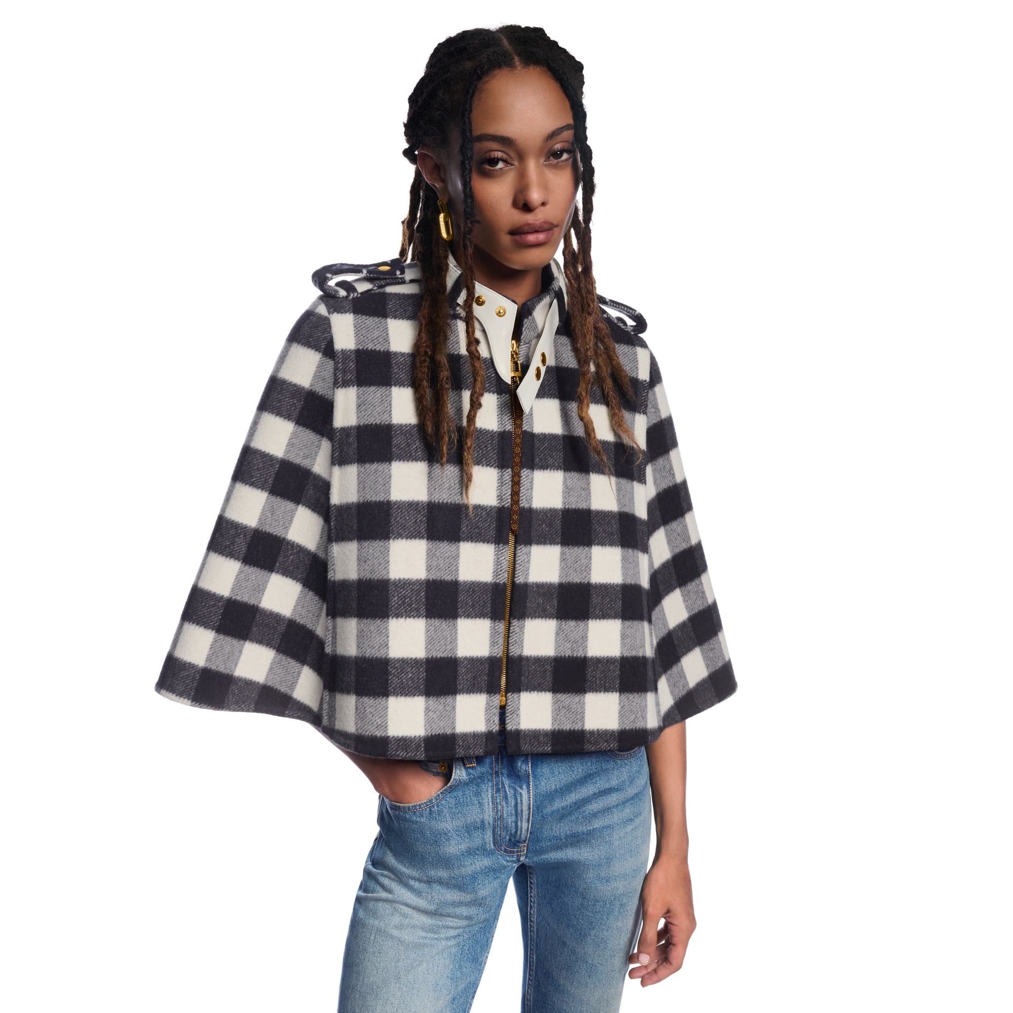 Double Face Check Cape - 4