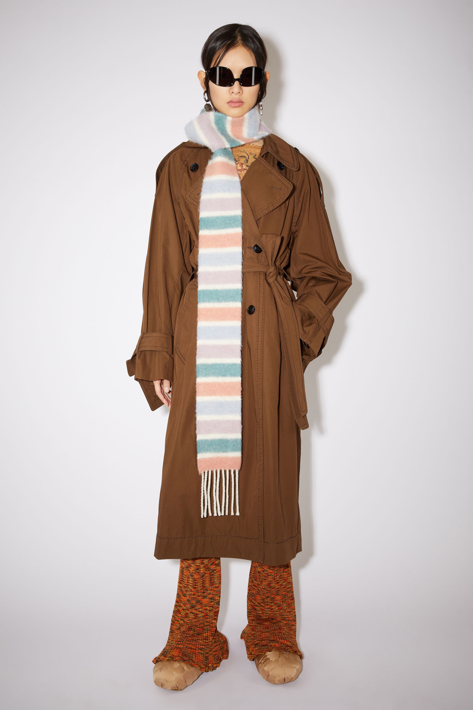 Wool-blend stripe long slim scarf - Aqua blue/pink - 2