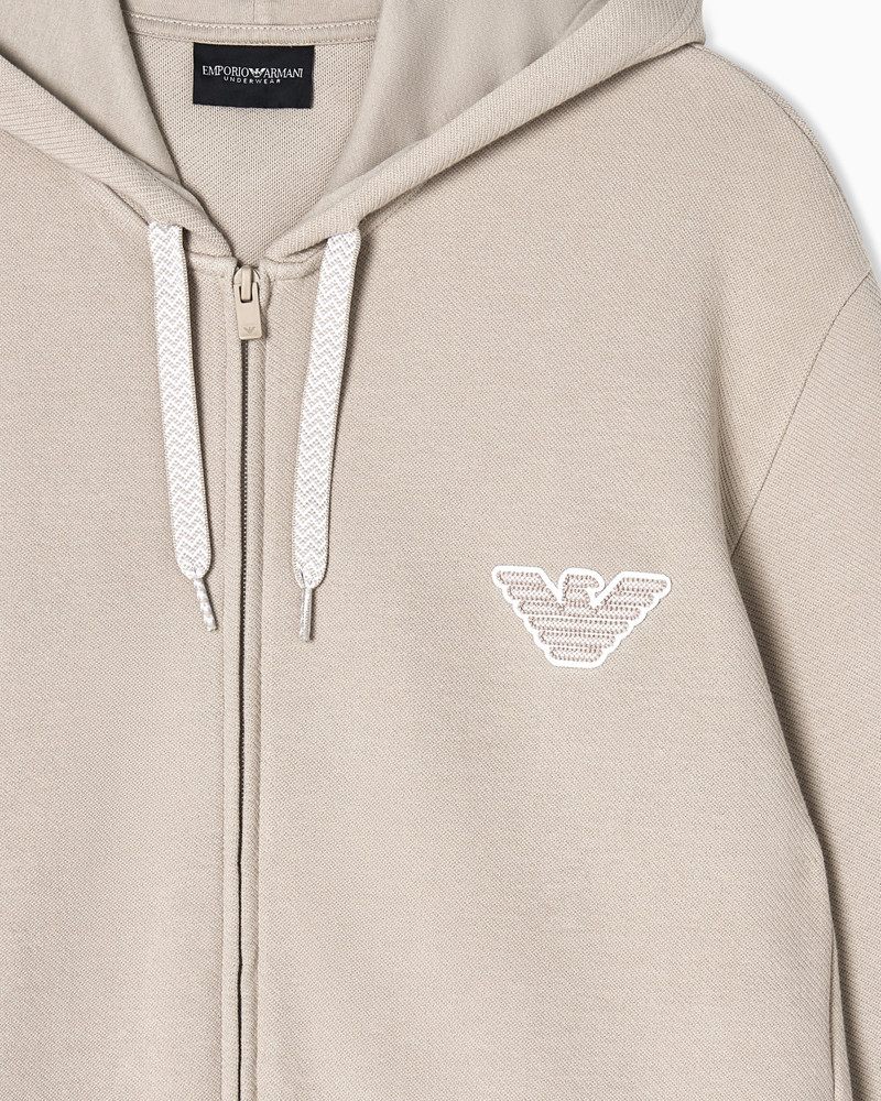 EMPORIO ARMANI LOUNGEWEAR ZIP-UP HOODED SWEATSHIRT IN JERSEY WITH AN EAGLE PATCH outlook