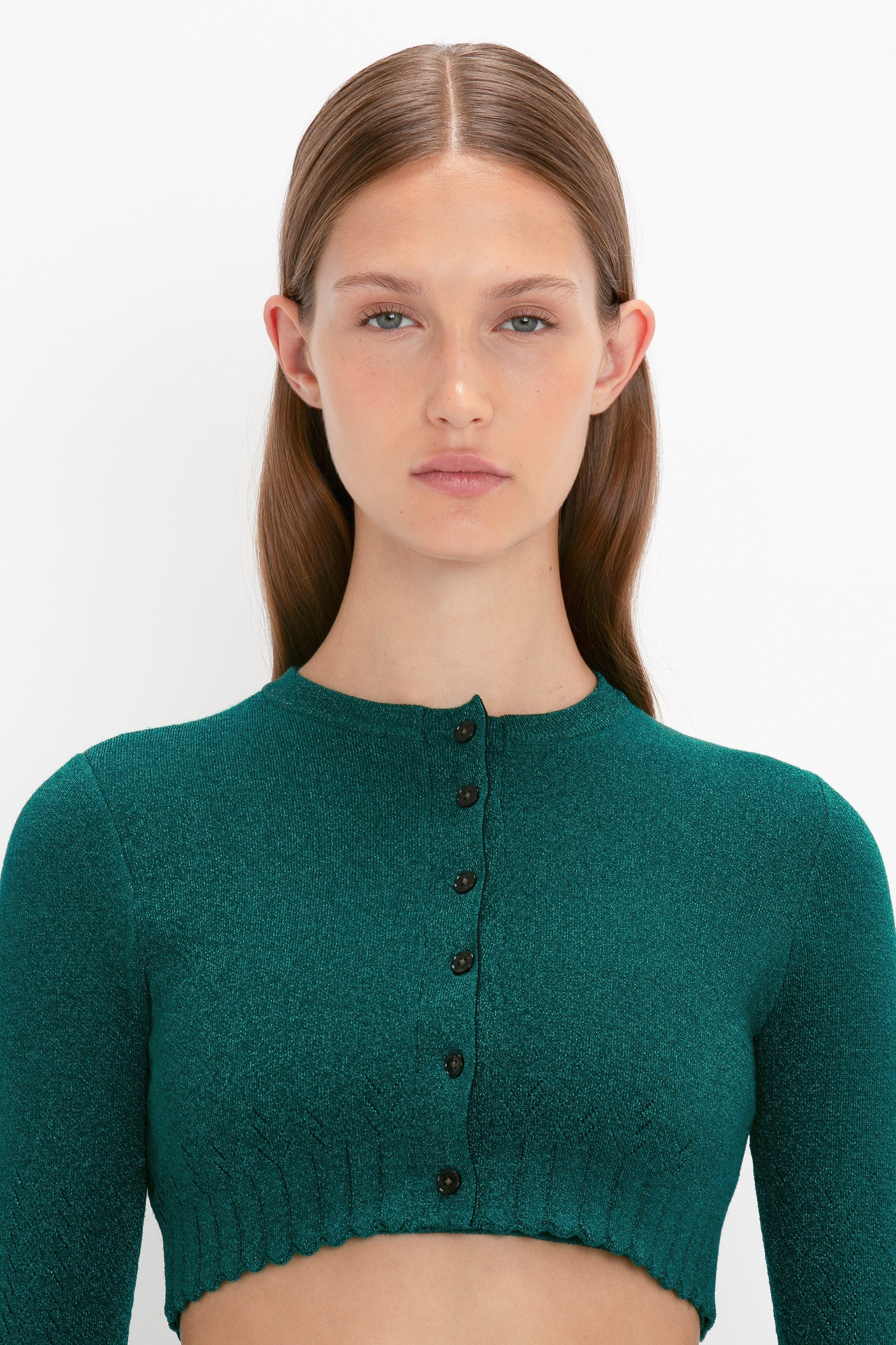 VB Body Cropped Cardi In Lurex Green - 6