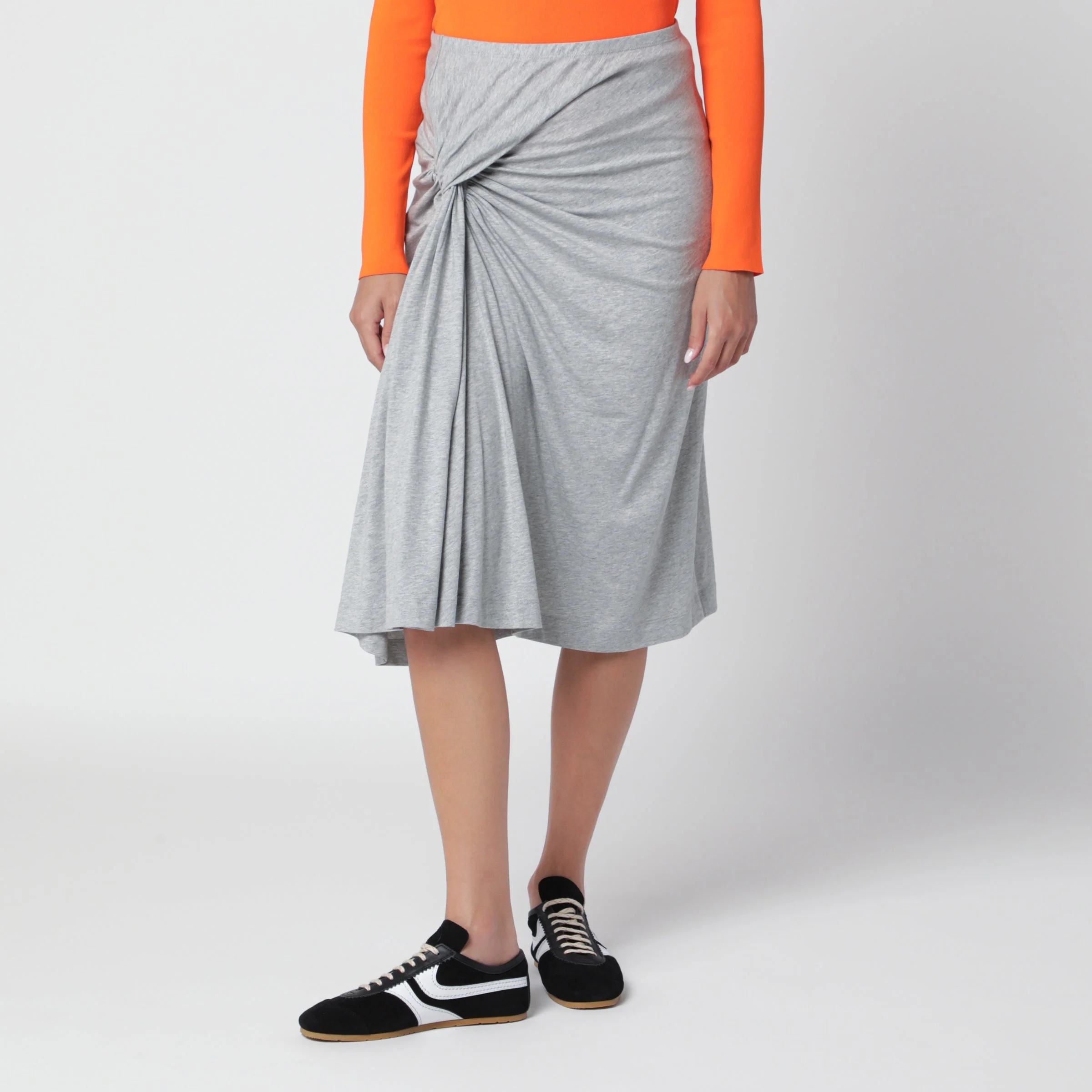 Grey mélange skirt with draped detail - 1