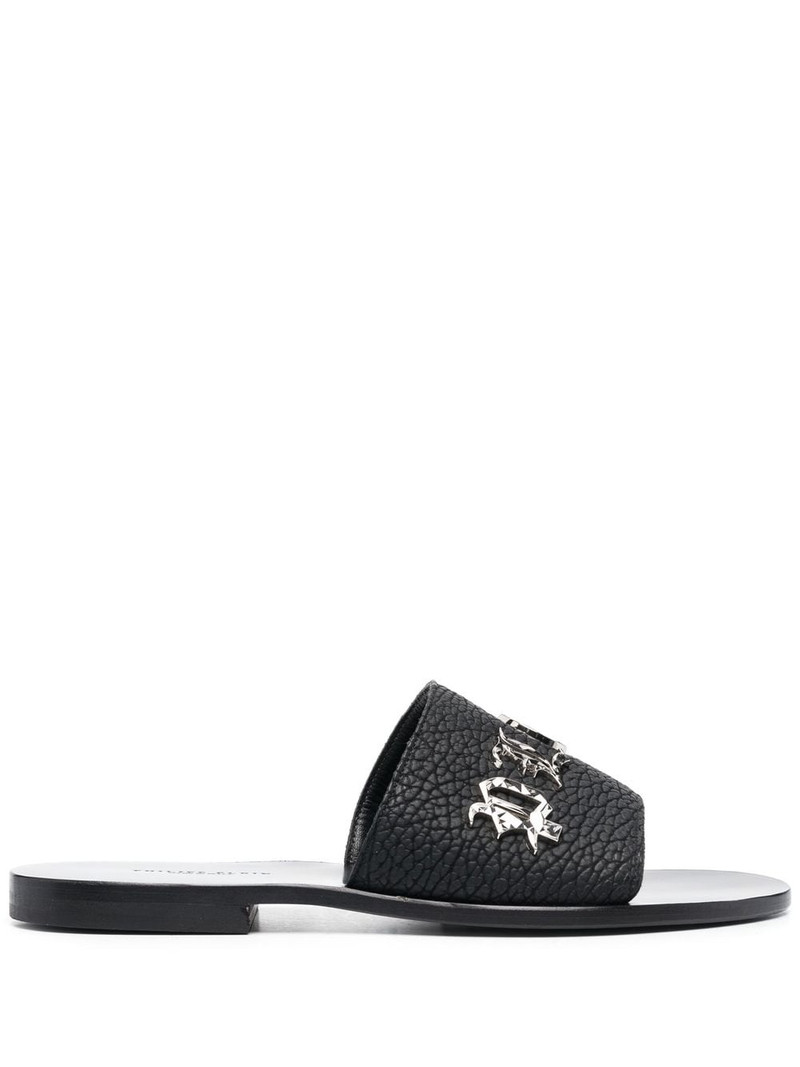 logo-lettering leather slides 1