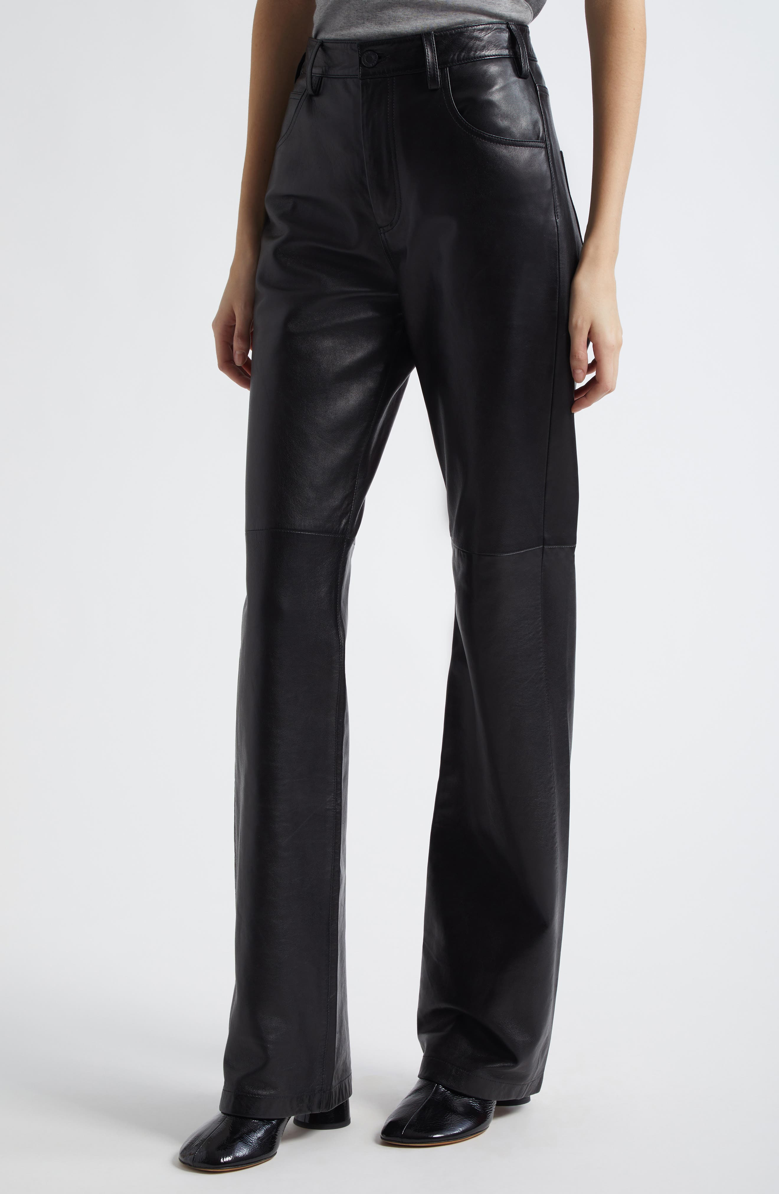 Nili Lotan Joan Straight Leg Leather Pants in Black at Nordstrom - 5