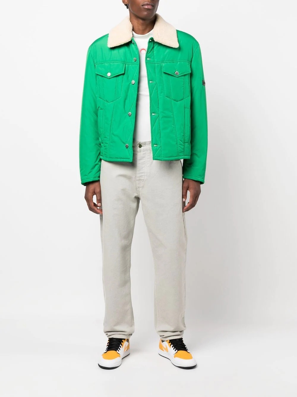 shearling-trim logo-patch jacket - 2