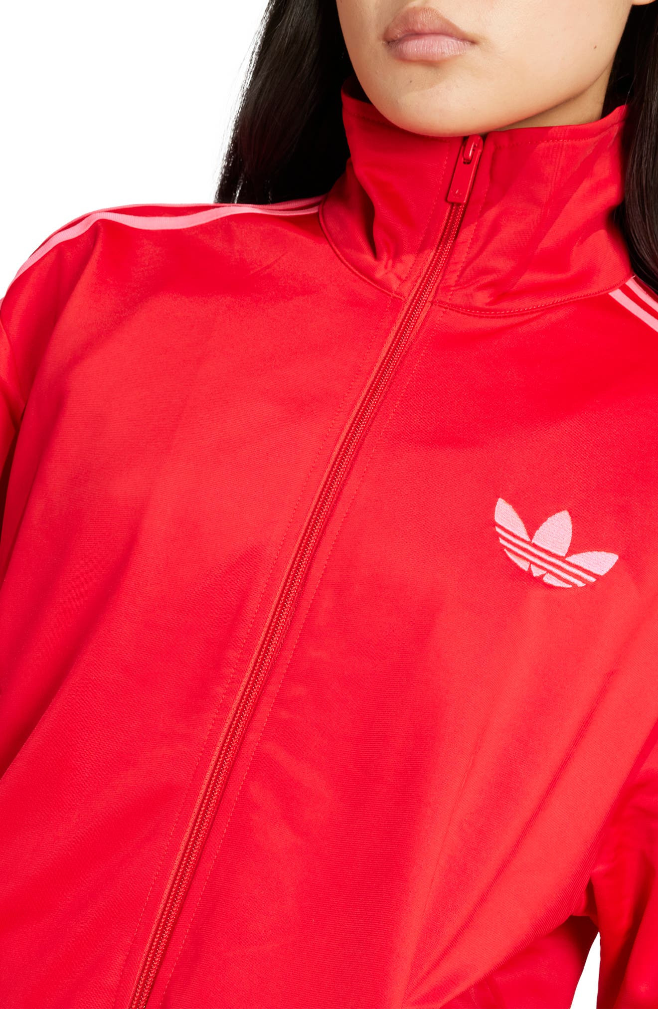 adidas Firebird Recycled Polyester Track Jacket in Better Scarlet/Lucid Pink at Nordstrom - 3