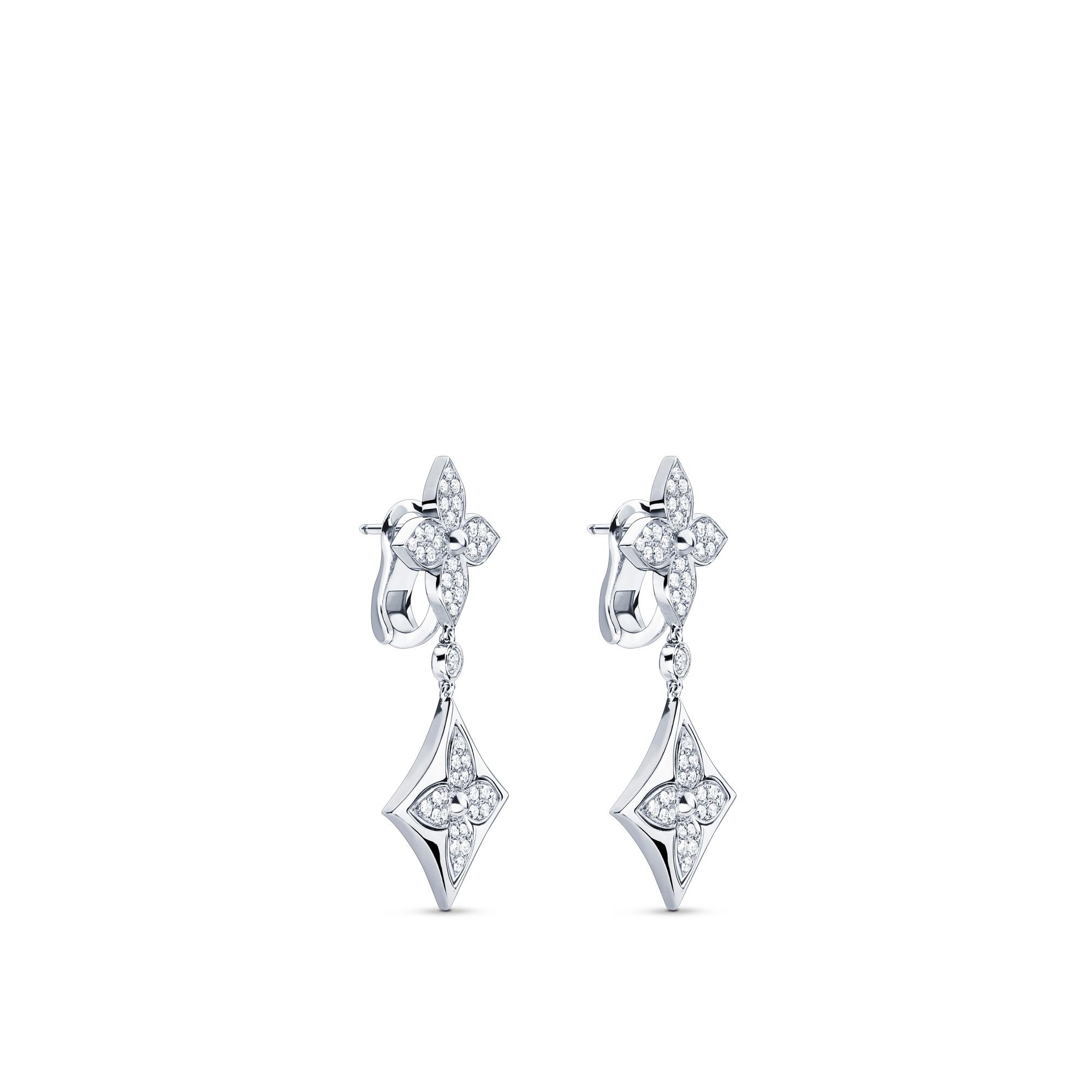 Color Blossom Long Earrings, White Gold And Diamonds - 2