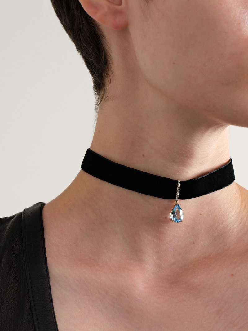 MATEO 14-karat gold, velvet, topaz and diamond choker Black outlook
