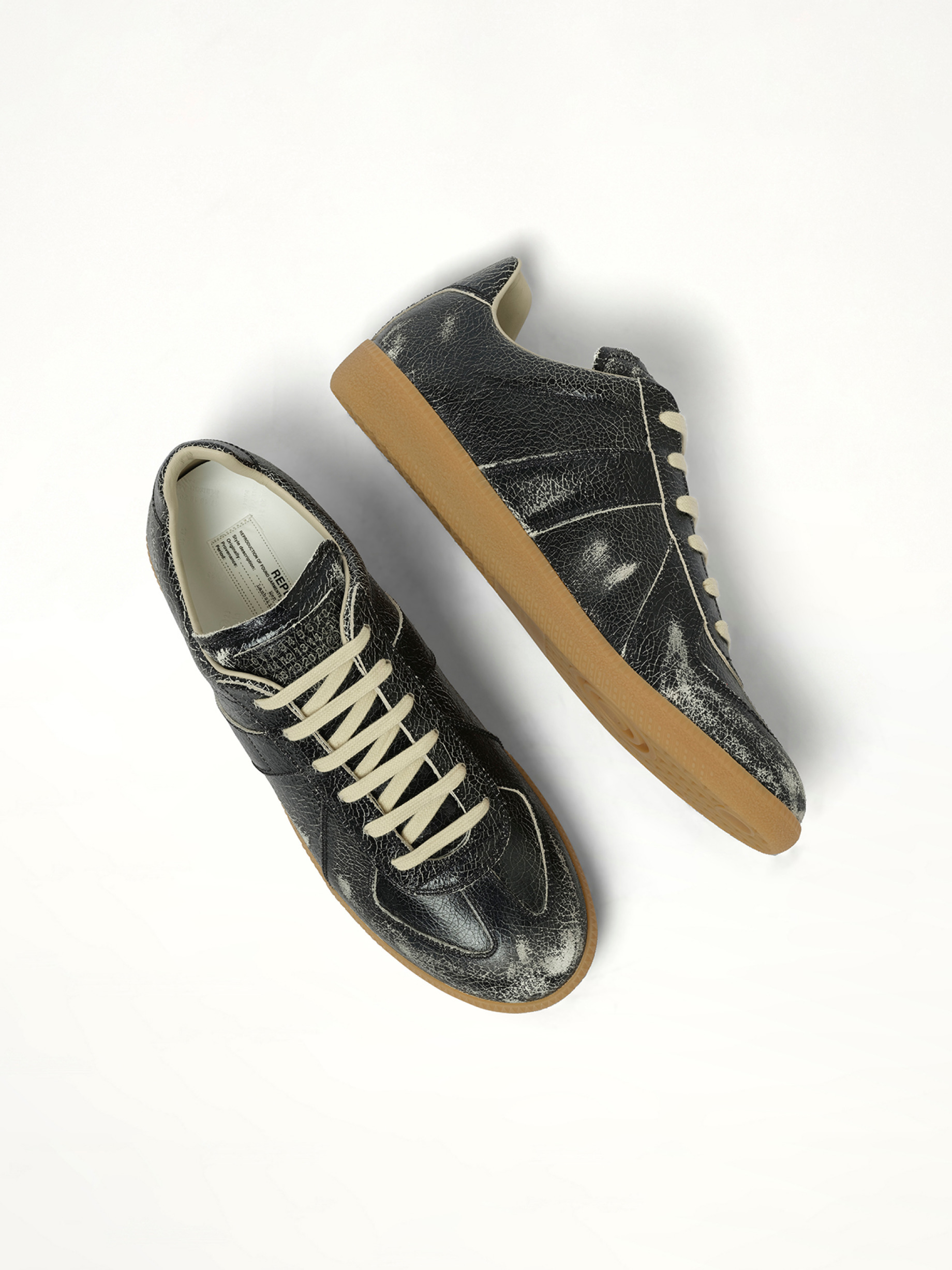 Replica Crackling Leather Sneaker in Black/White - 4