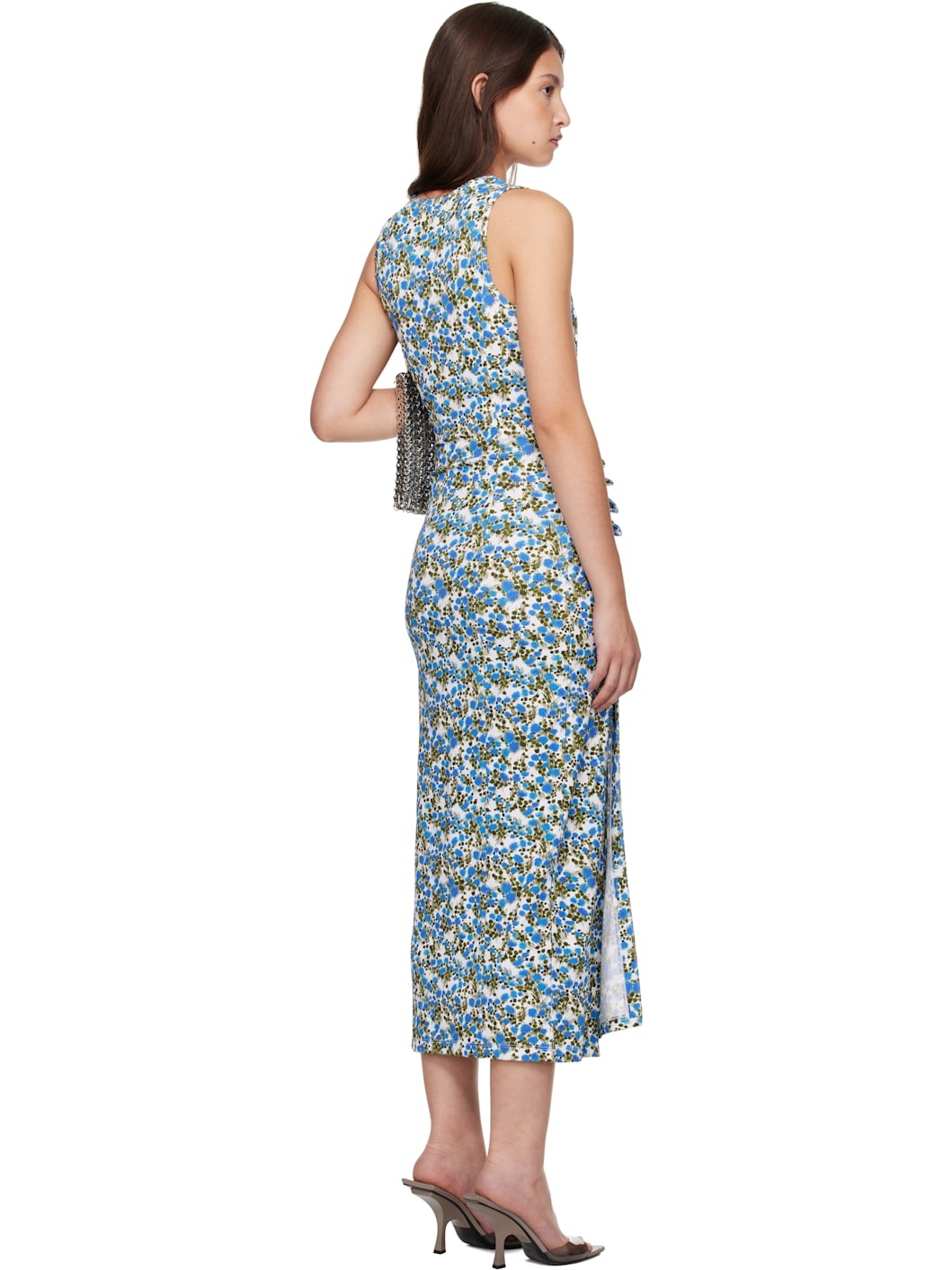 Blue Flower Print Midi Dress - 3