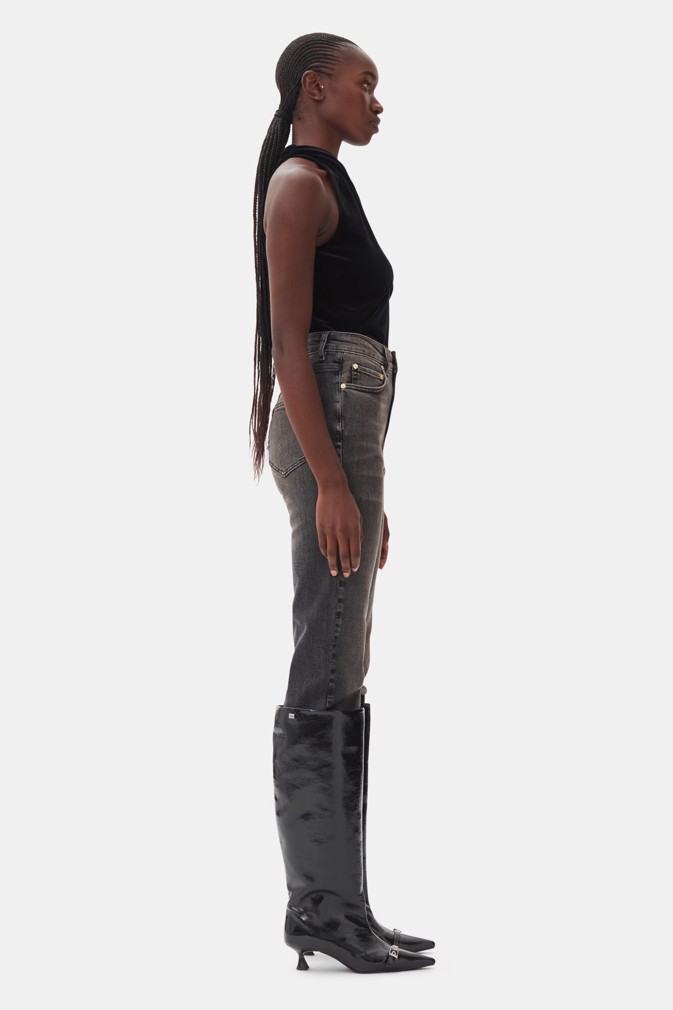 BLACK EYELETS SLOUCHY HIGH SHAFT BOOTS - 6