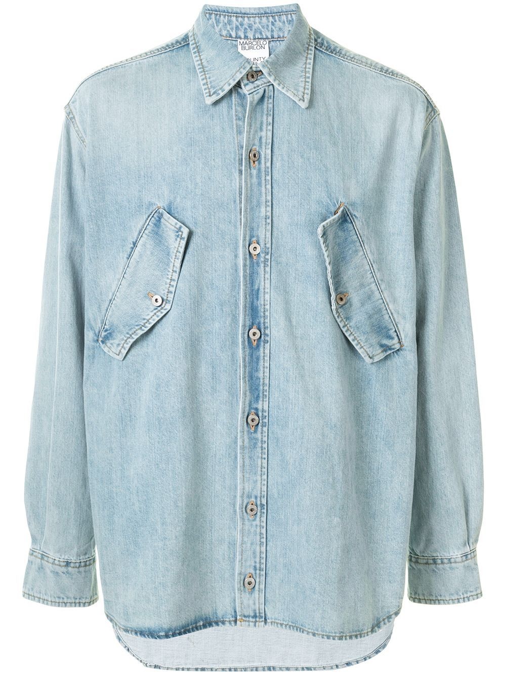 logo print denim shirt - 1