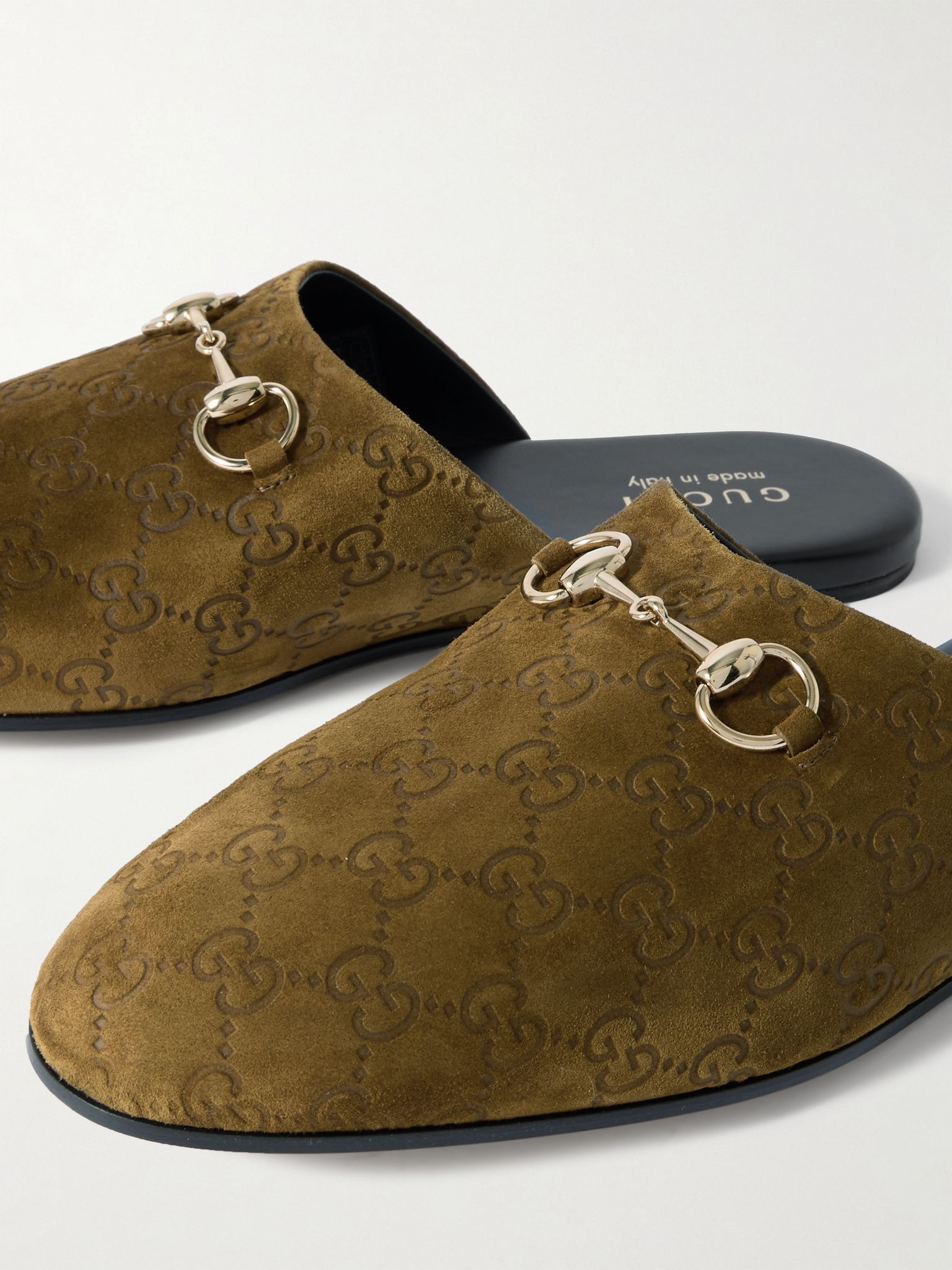 Horsebit-Embellished Logo-Debossed Suede Slippers Brown - 5