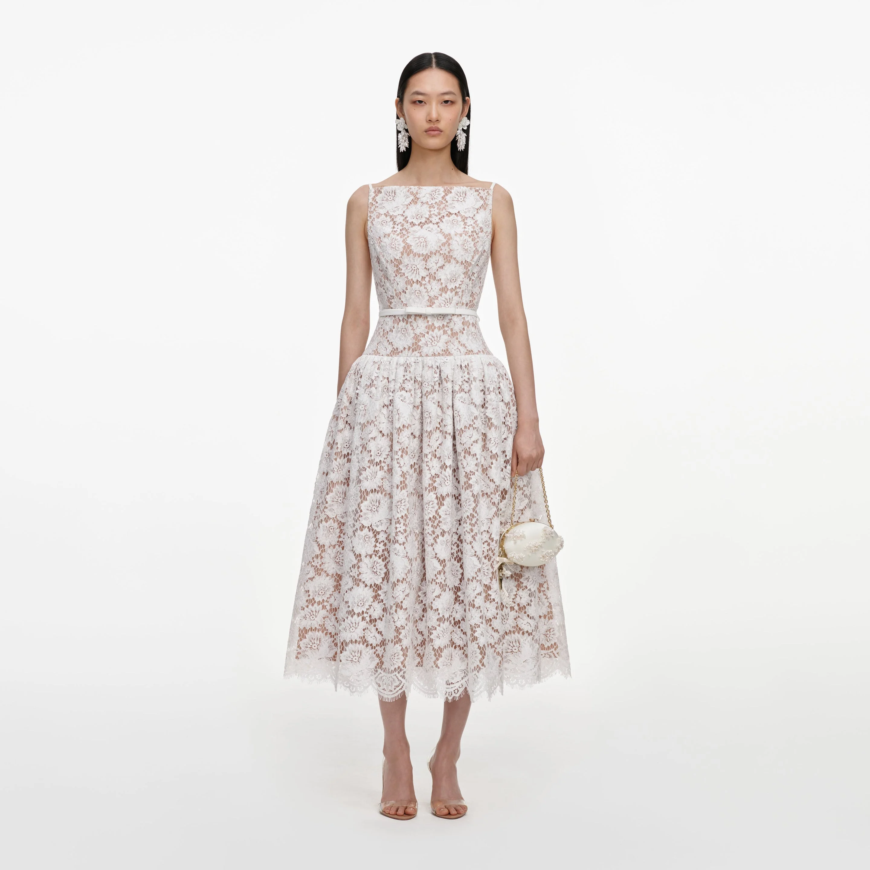 self portrait white lace midi dress White Sequin Lace Midi Dress