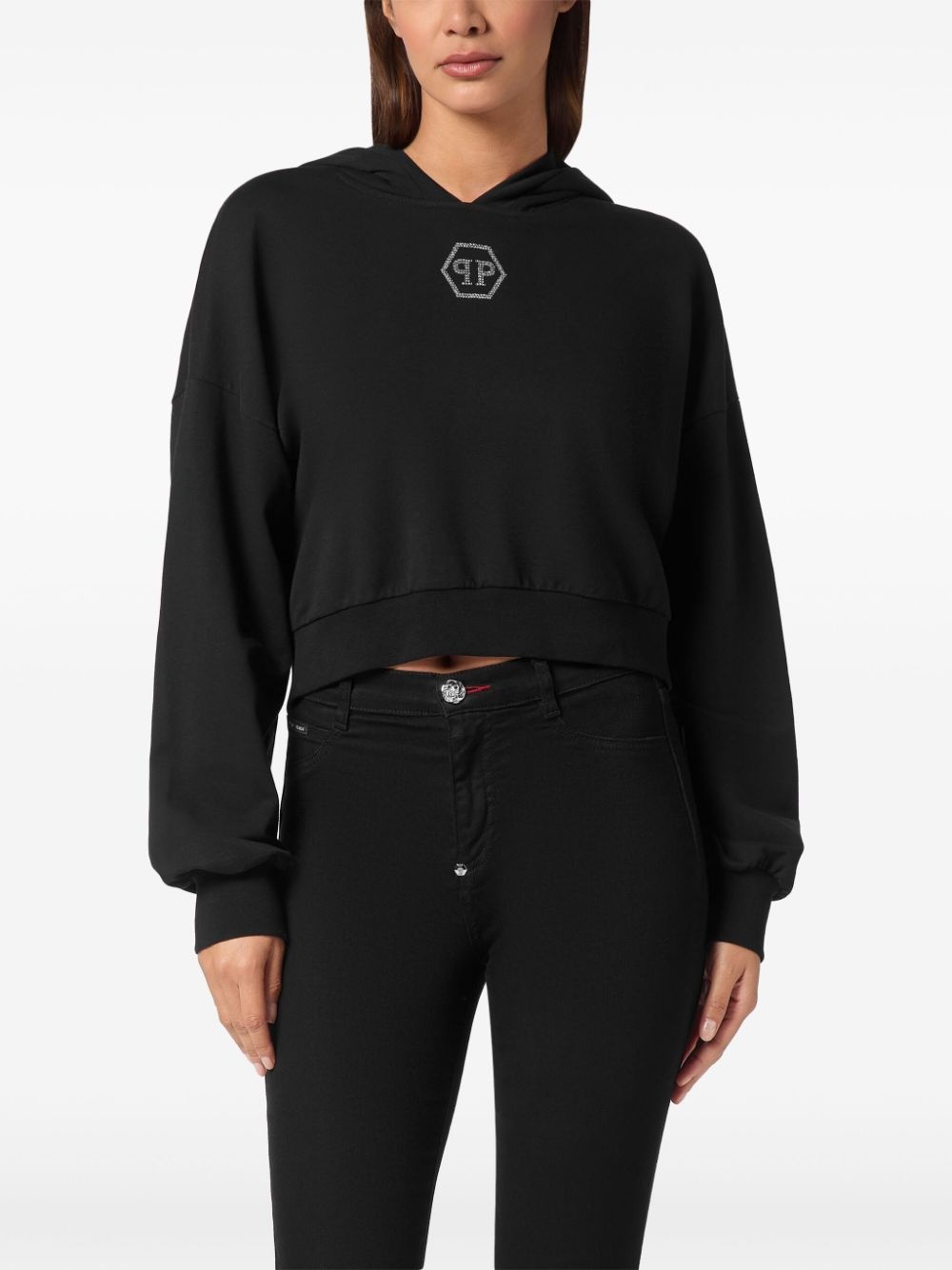 crystal-logo cropped hoodie - 3