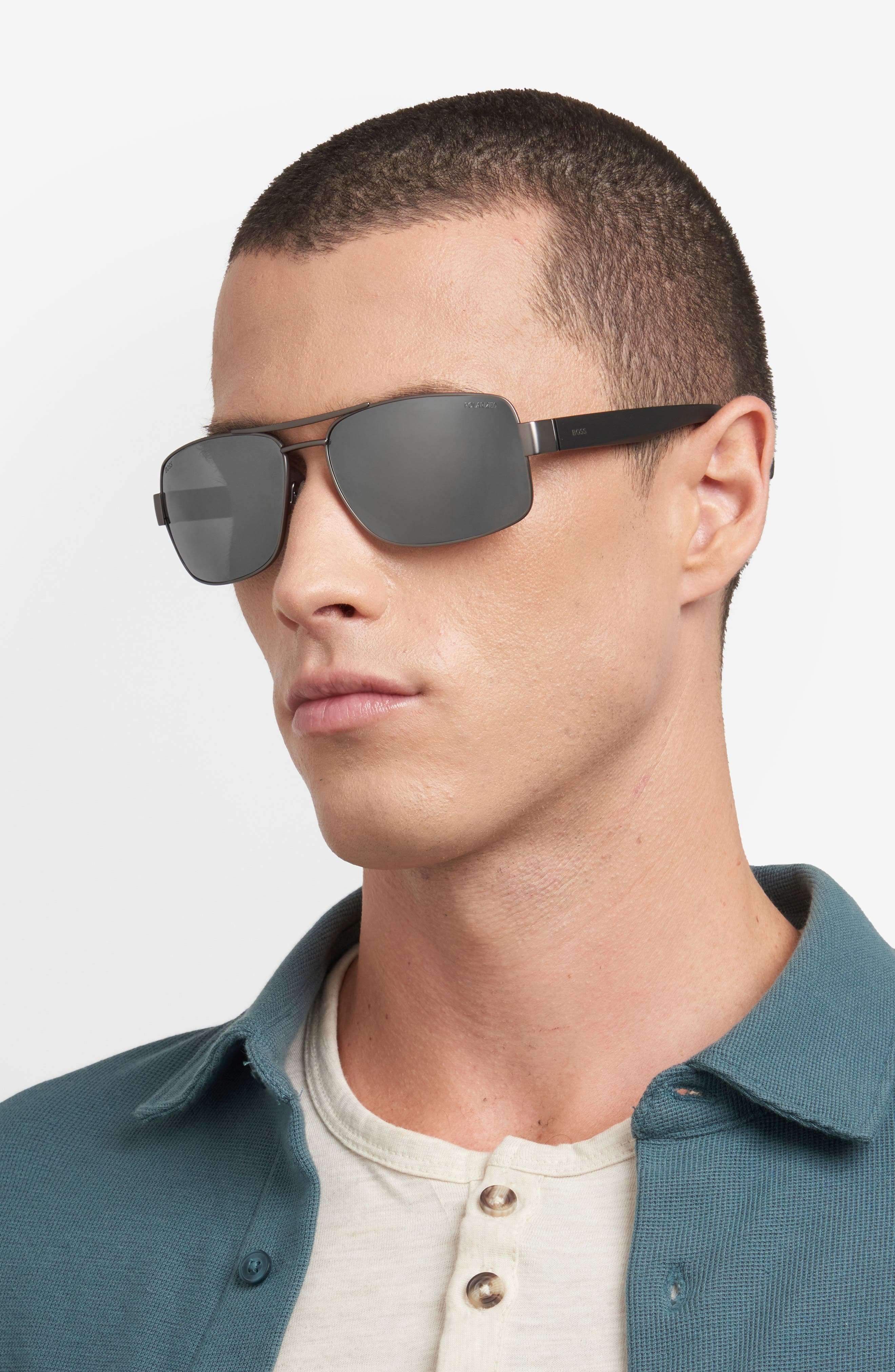 BOSS 62mm Oversize Polarized Navigator Sunglasses in Dark Ruthenium/Grey Polar at Nordstrom - 5