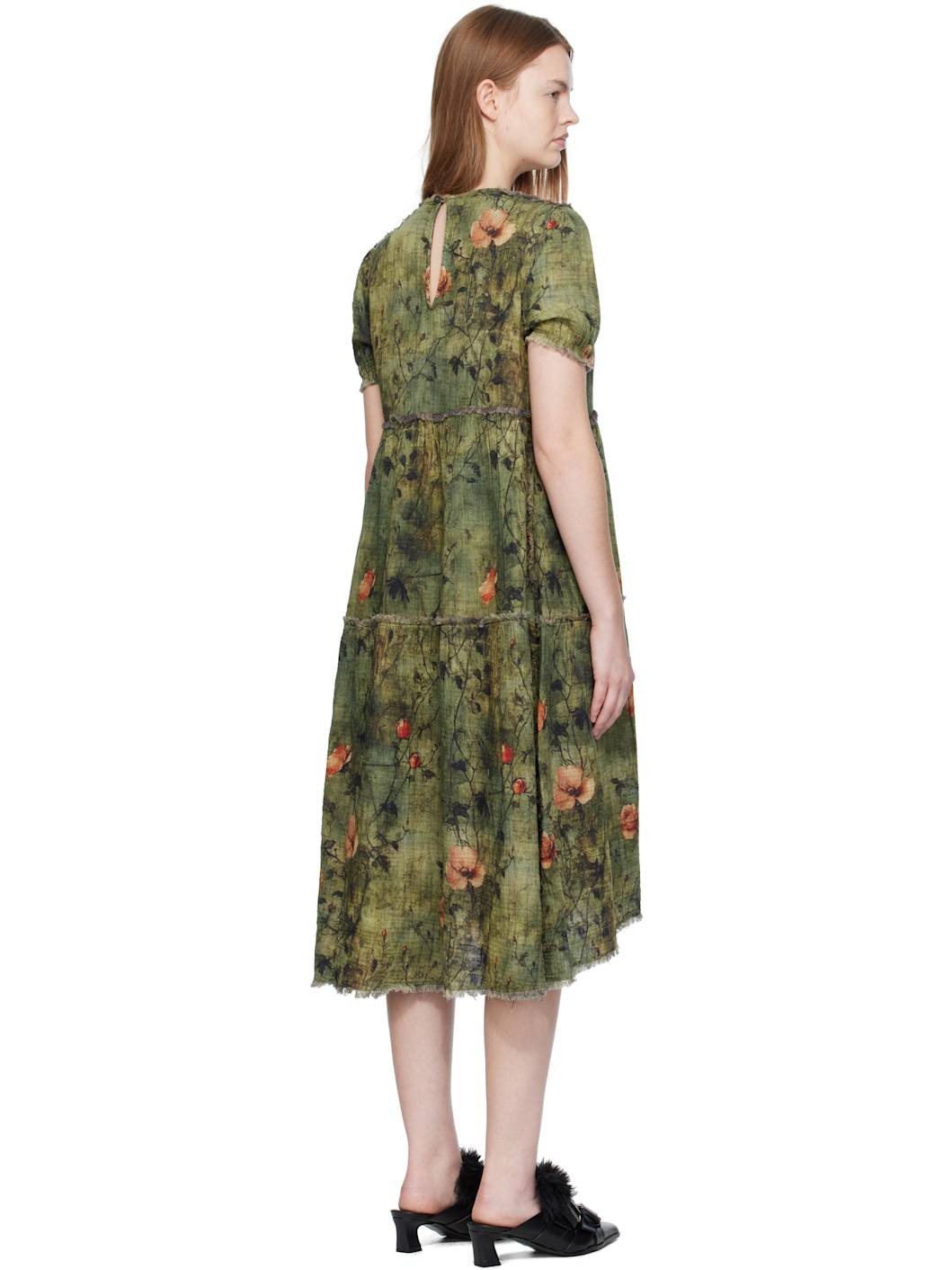 Green Shredded Relaxed Reversible Midi Dress - 3