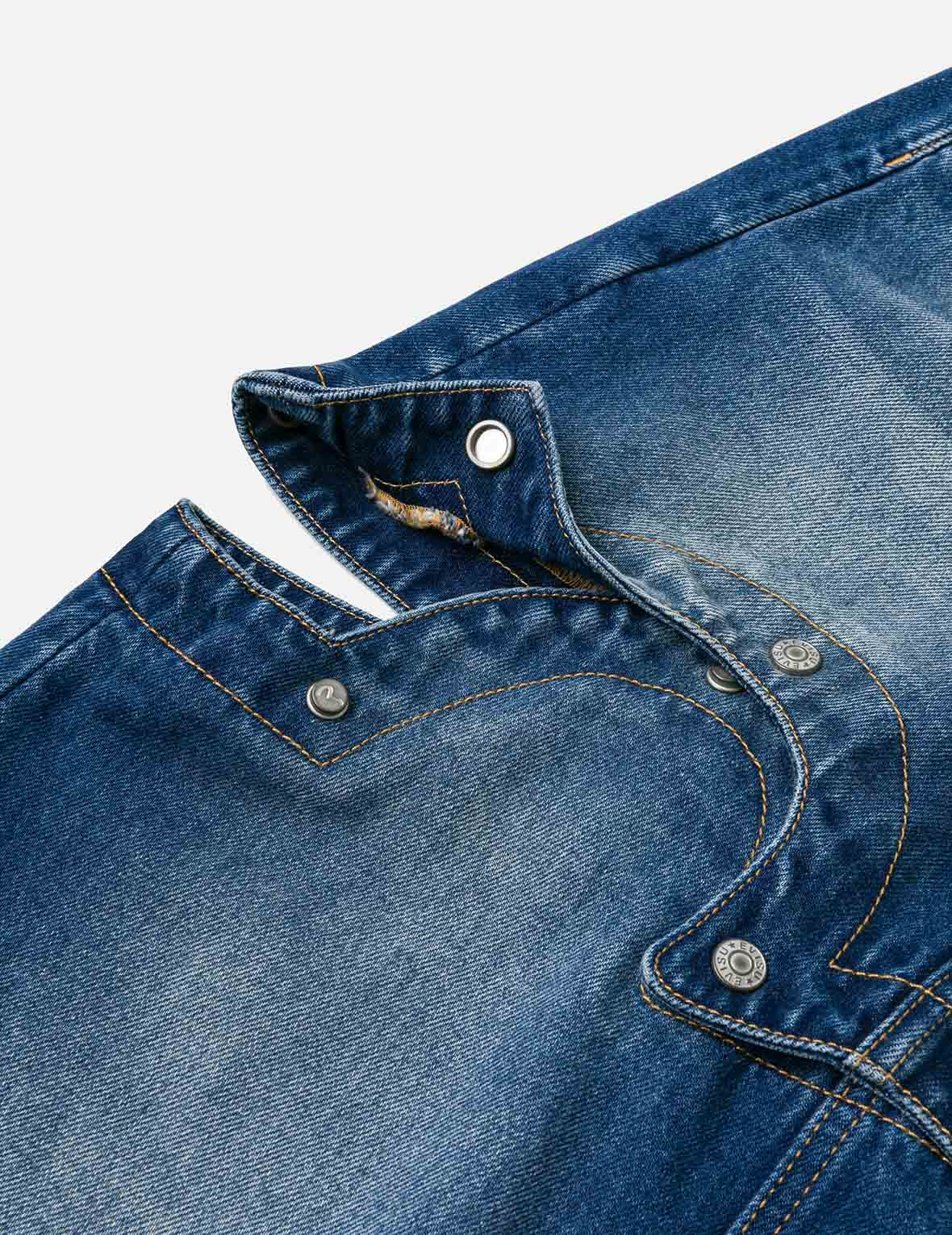 Logo Print Fashion Fit Detachable Denim Skirt - 12