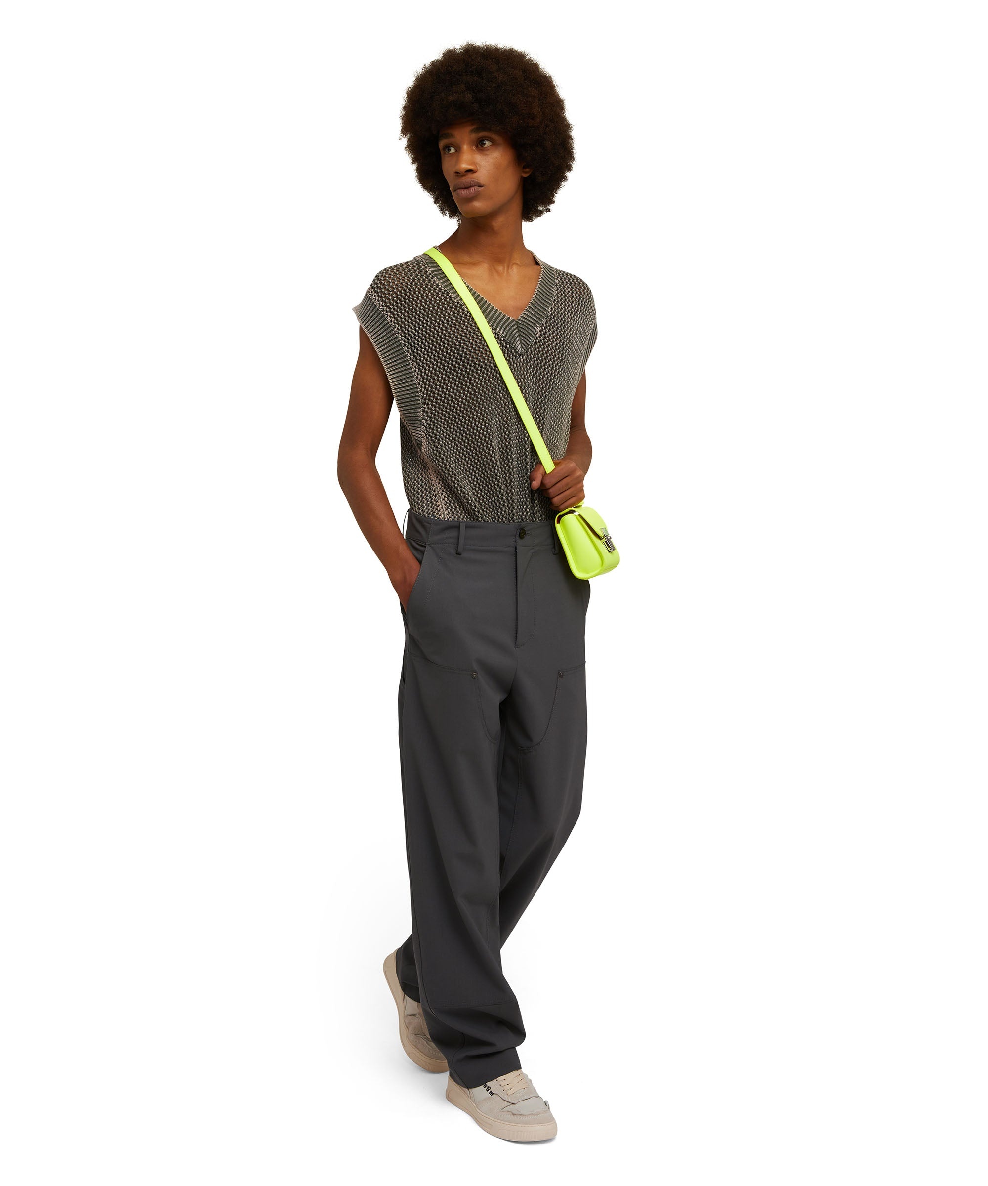 Knit cotton overdyed vest with mesh - 1