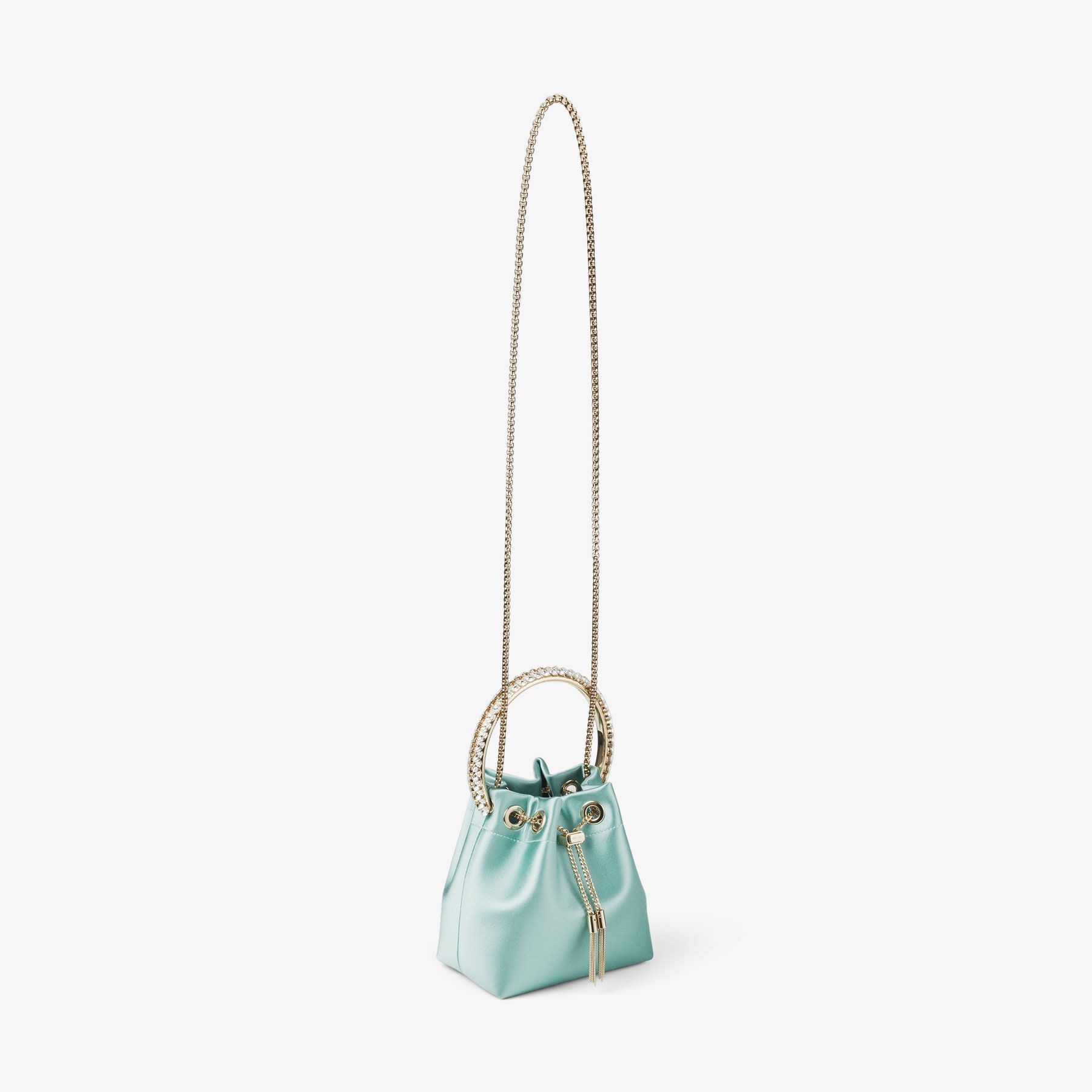 Bon Bon
Smoke Green Satin Bag with Crystal Handle - 5