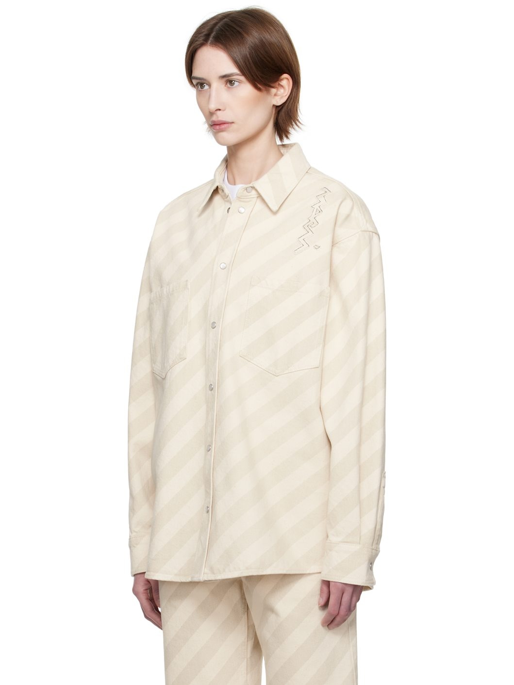 Beige Boxy Denim Shirt - 4
