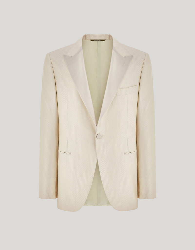 CHAMPAGNE SINGLE-BREASTED SILK REGULAR FIT TUXEDO JACKET 1