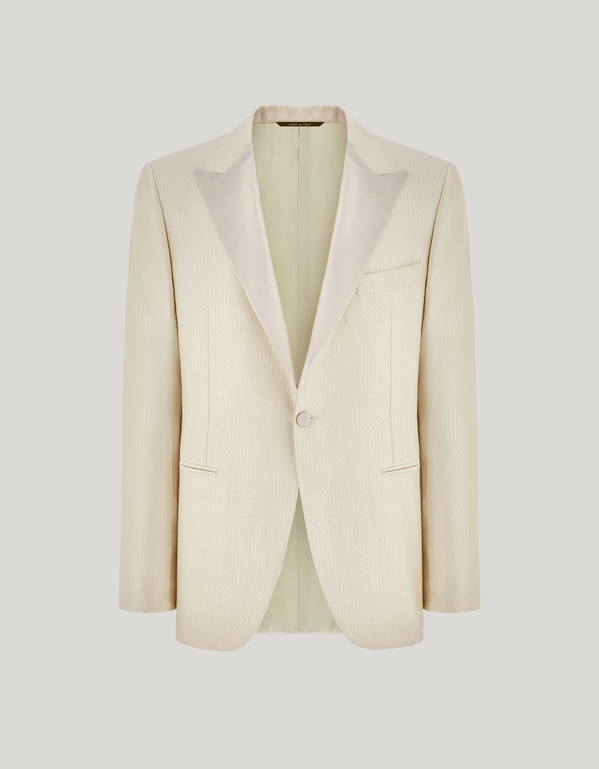 CHAMPAGNE SINGLE-BREASTED SILK REGULAR FIT TUXEDO JACKET - 1