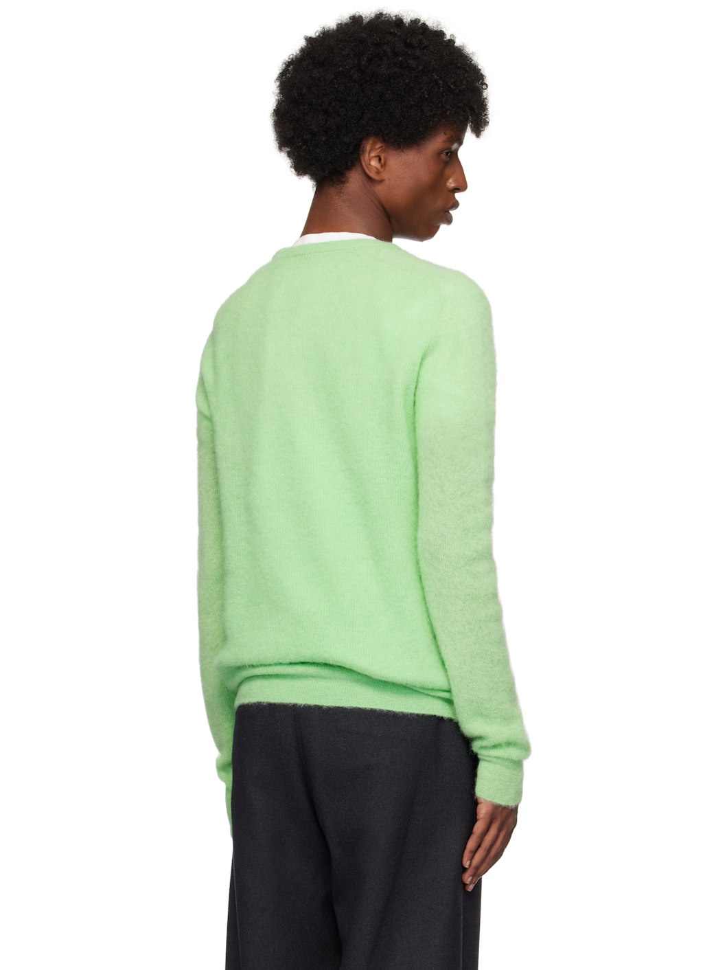 AURALEE Green Baby Suri Alpaca Sheer Knit Sweater | REVERSIBLE