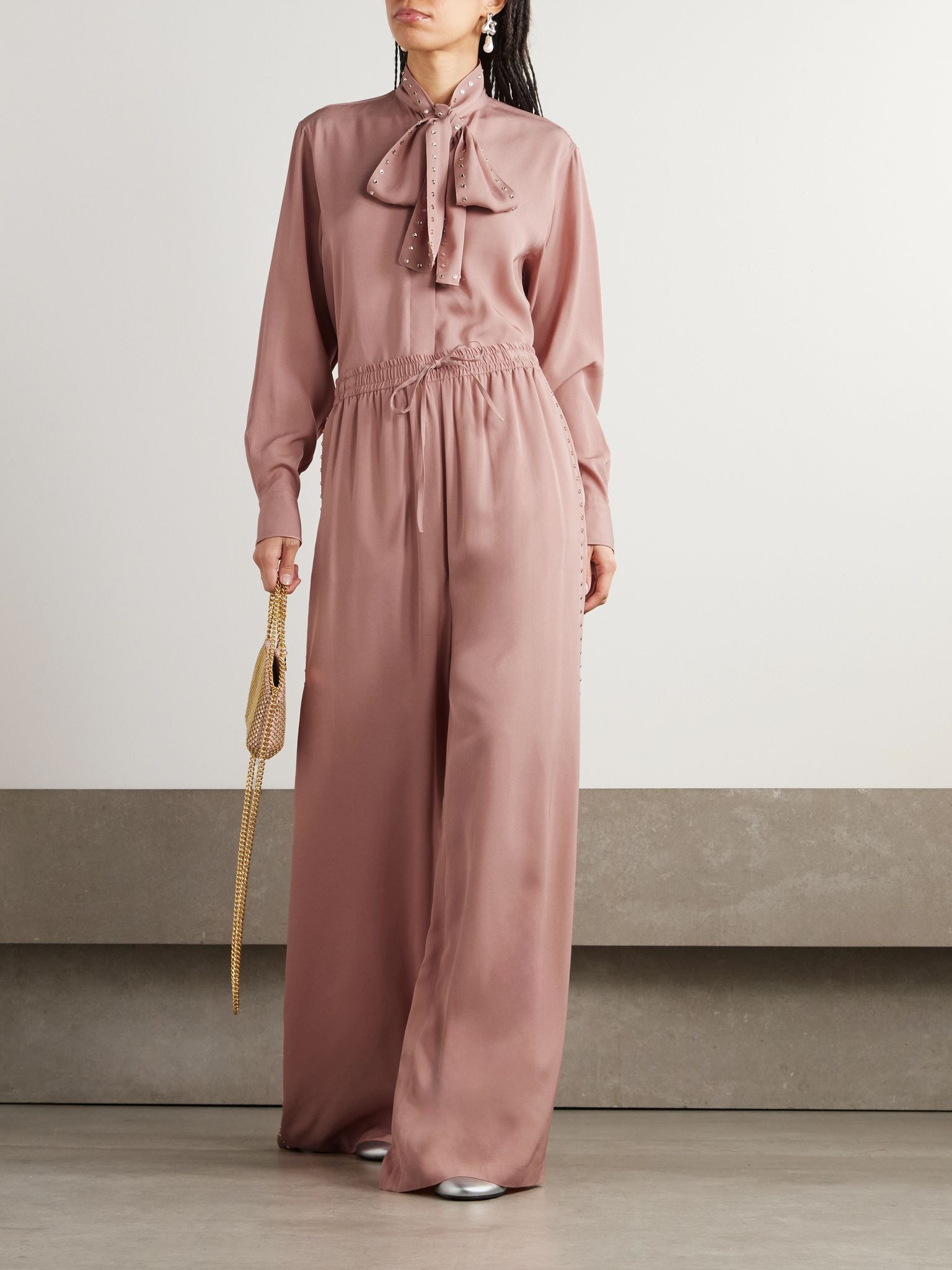 Crystal-embellished crepe wide-leg pants Pink - 2