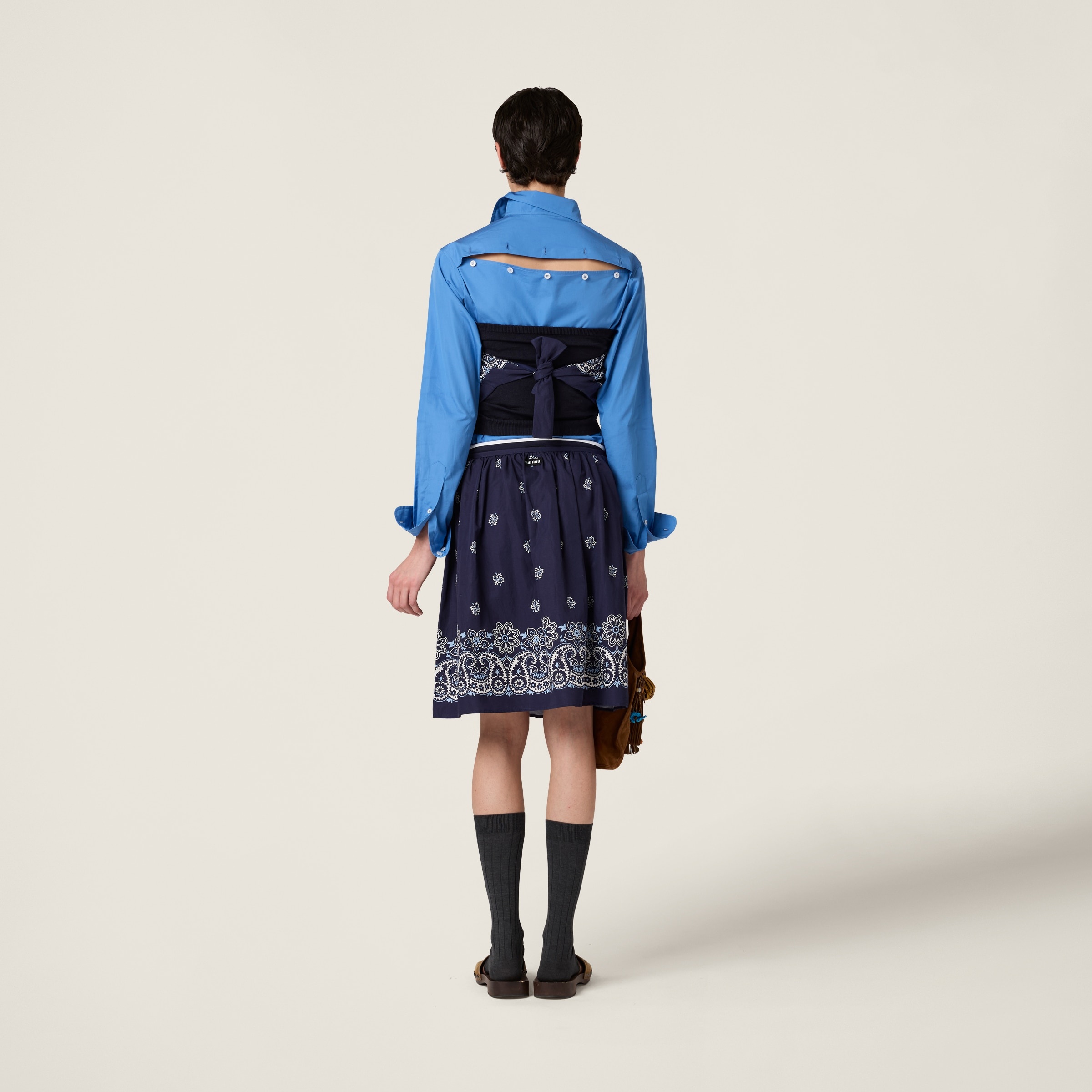 Printed slubbed poplin skirt - 3