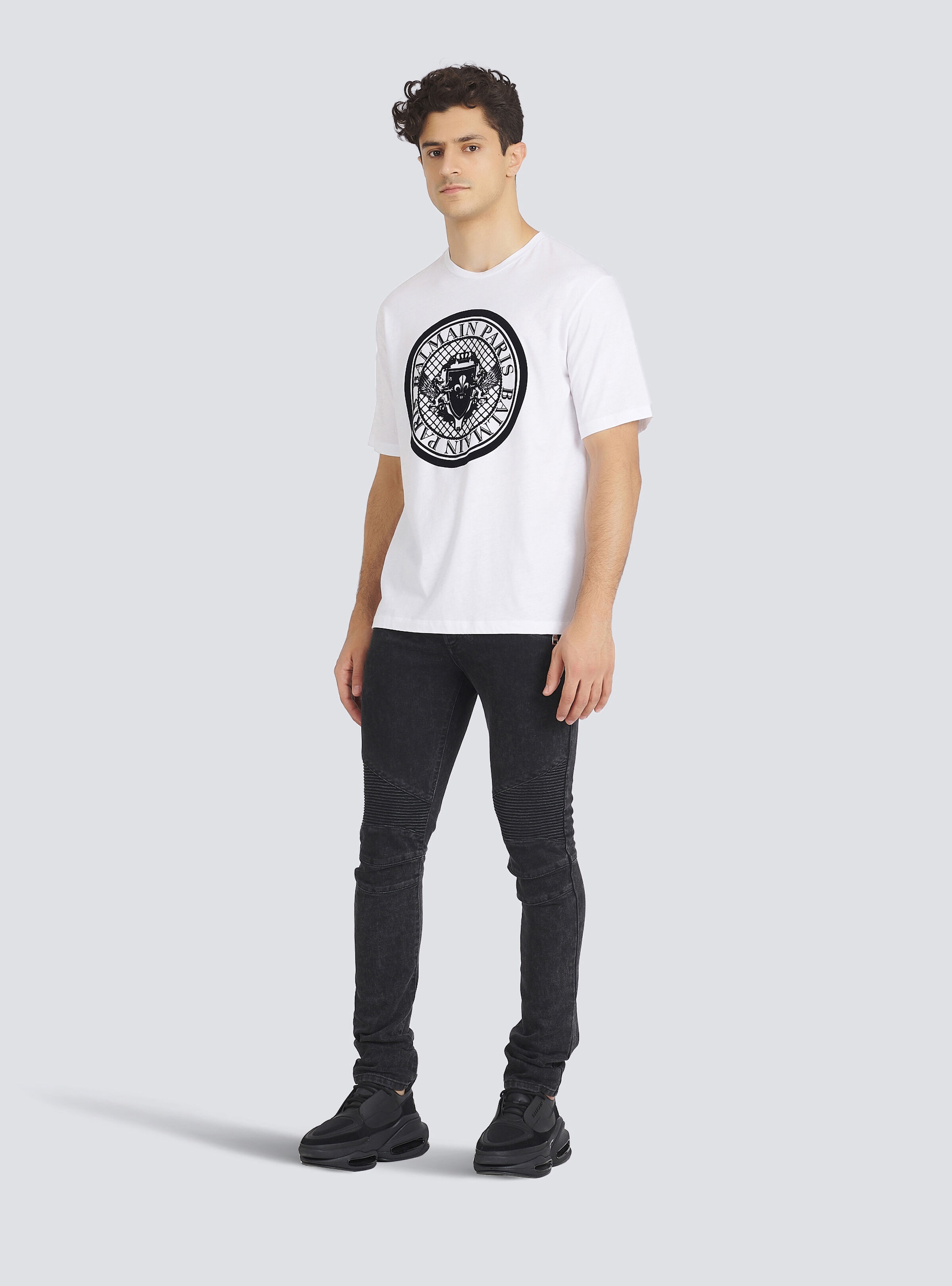 Cotton T-shirt with flocked Balmain medallion - 2