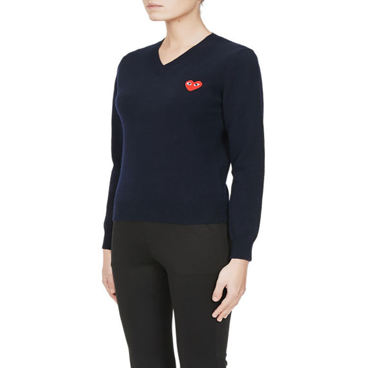 (WMNS) COMME des GARCONS PLAY V-Neck L/S T-shirt Red Emblem 'Navy' AZ-N001-051-2 - 4