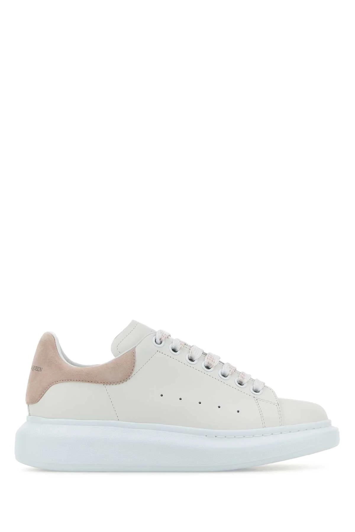 Alexander Mcqueen Women White Leather Sneakers With Powder Pink Suede Heel - 1
