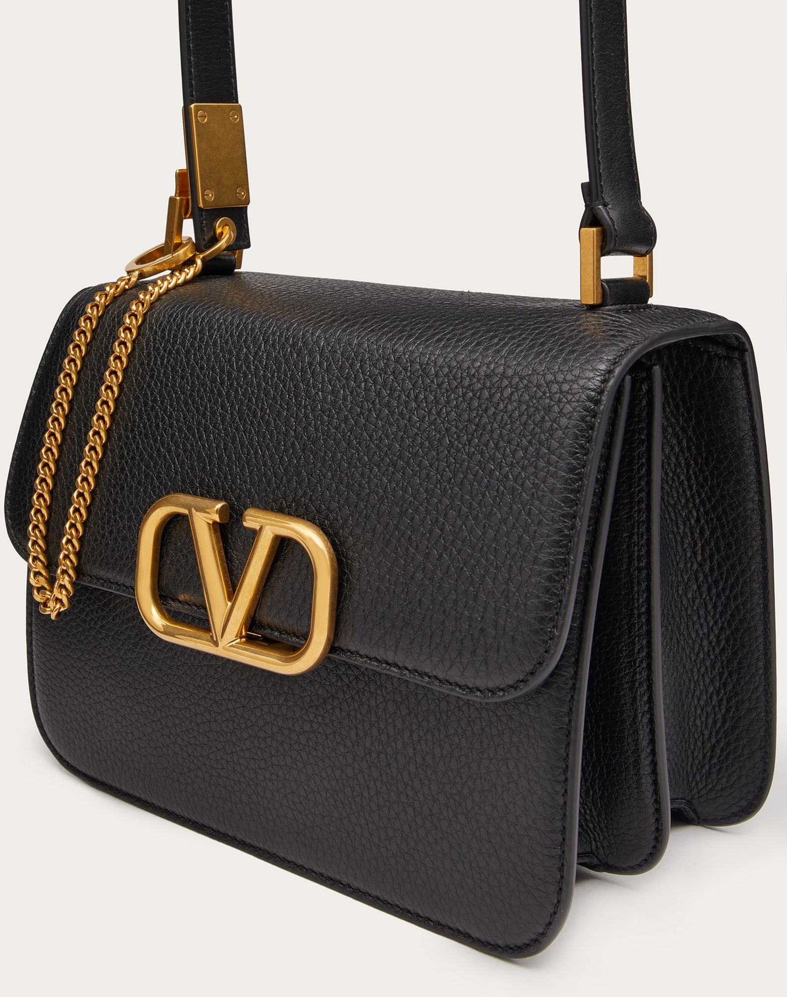 VSLING Grainy Calfskin Shoulder Bag with Contrast Stitching - 5