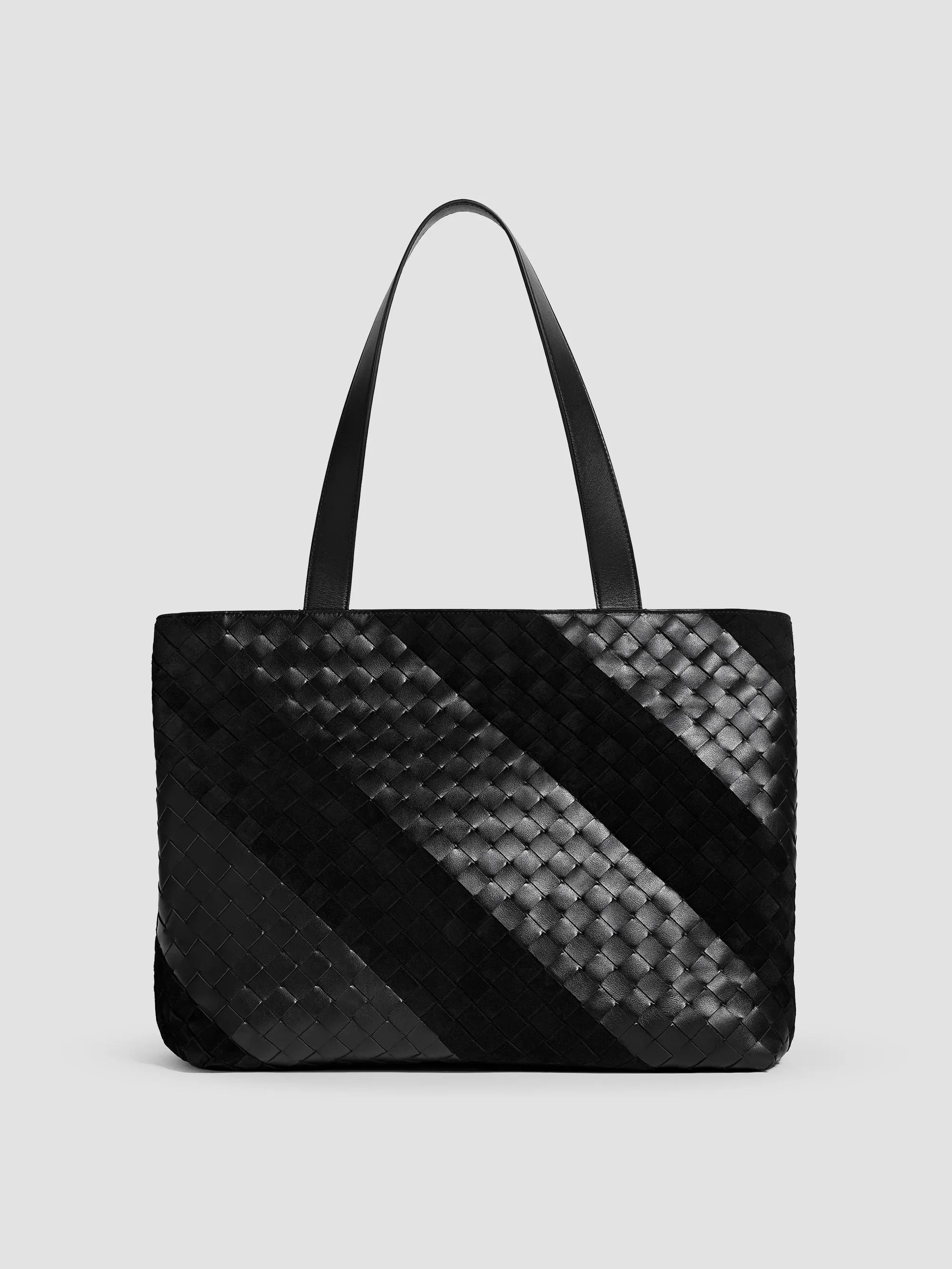Men's Small Intrecciato Leather & Suede Tote - Black Silver - 1
