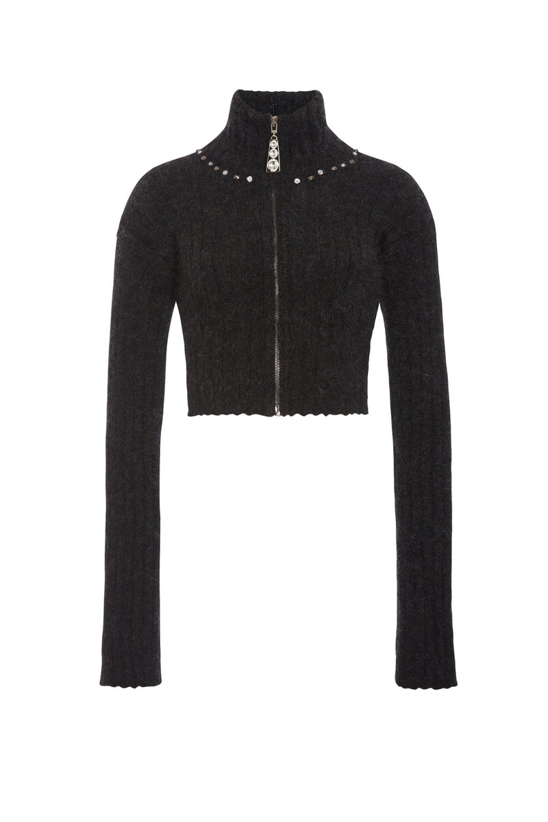 MOHAIR KNITTED CARDIGAN WITH ZIP AND HOTFIX - 1