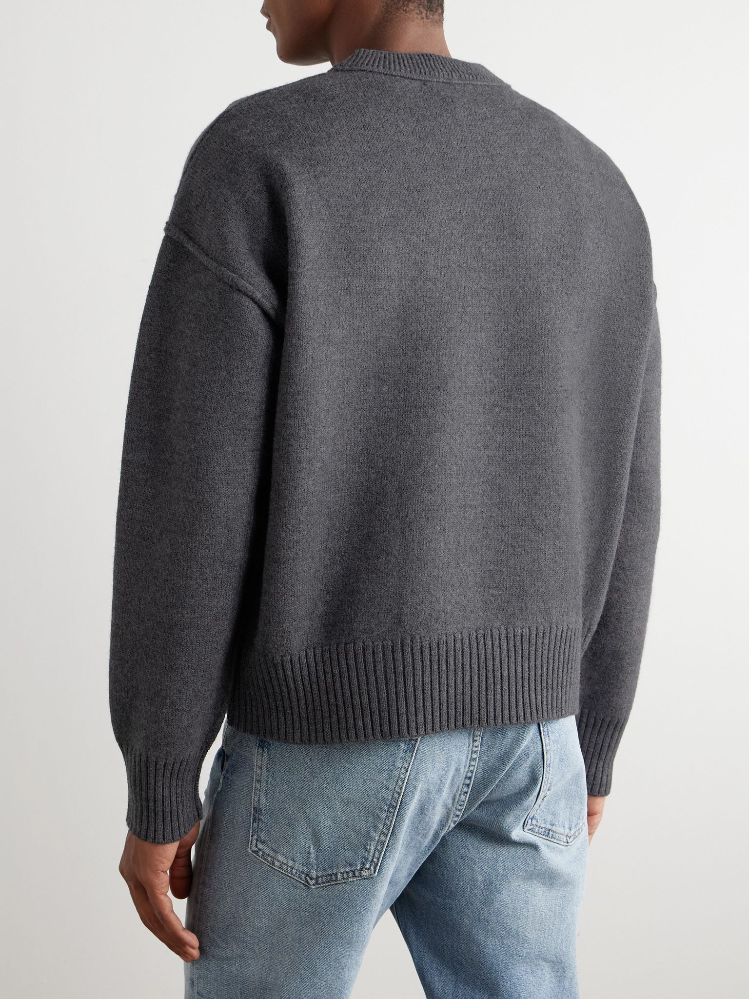 ADC Logo-Intarsia Virgin Wool Sweater Gray - 3