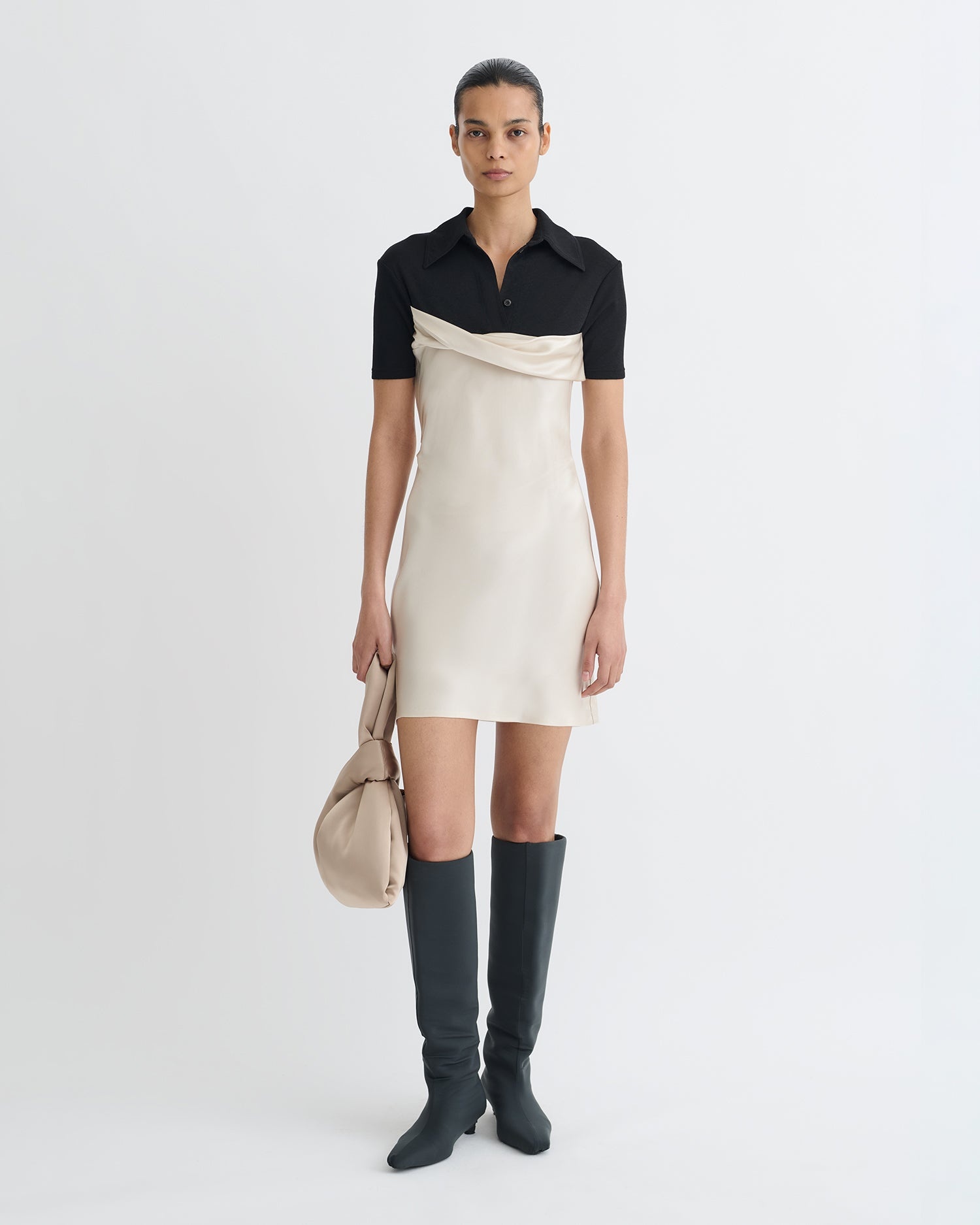 Mesh Jersey and Slip Satin Mini Dress - 2