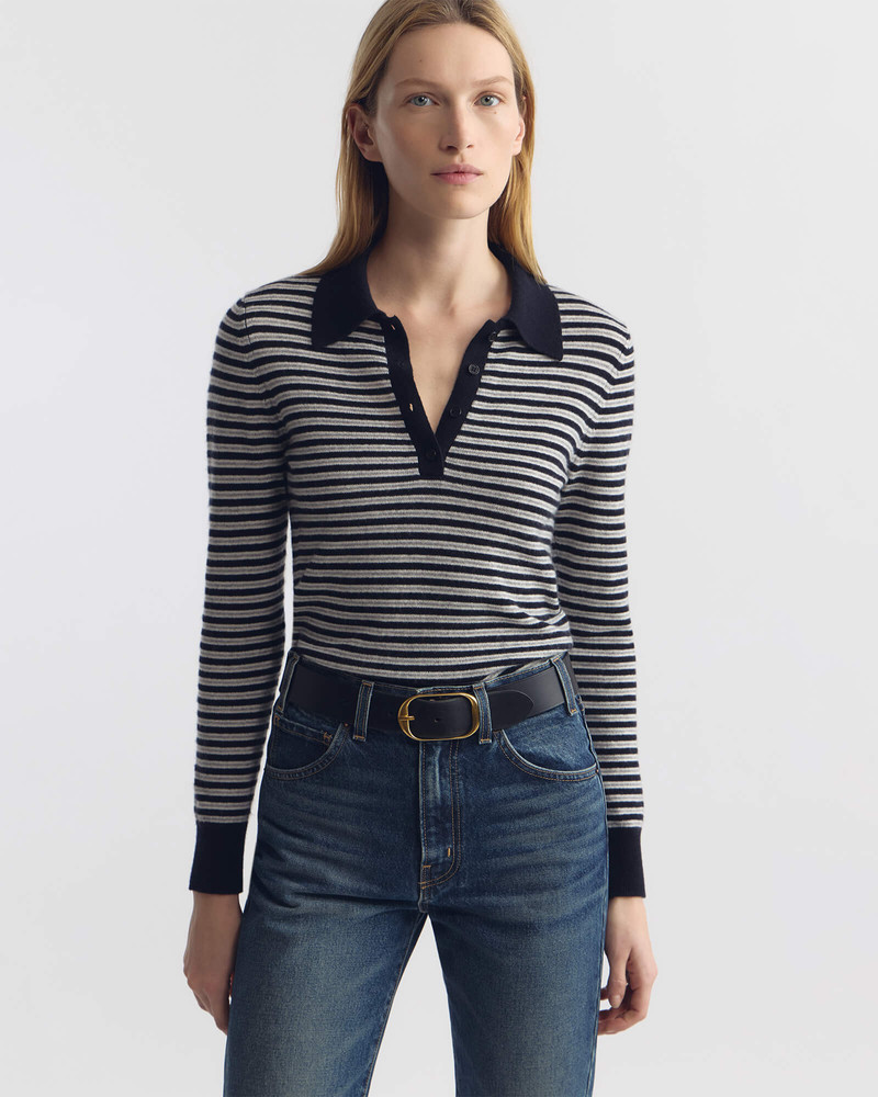 NILI LOTAN PRESCOTT STRIPE CASHMERE POLO outlook