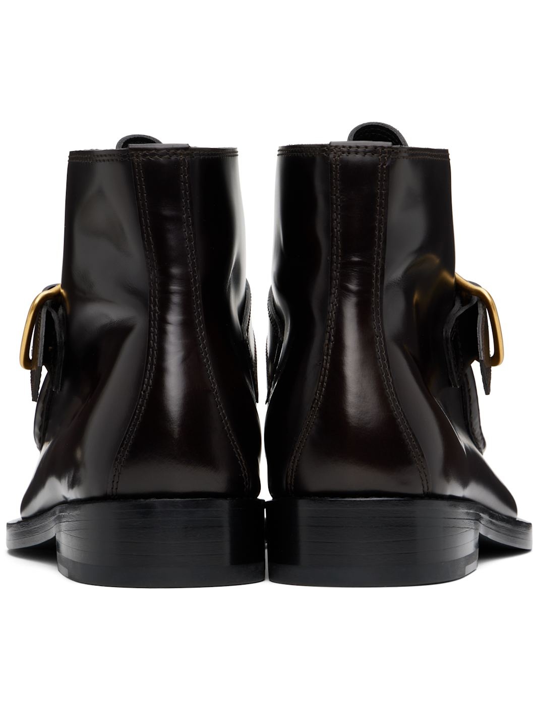 Brown Brogue Buckle Leather Boots - 2