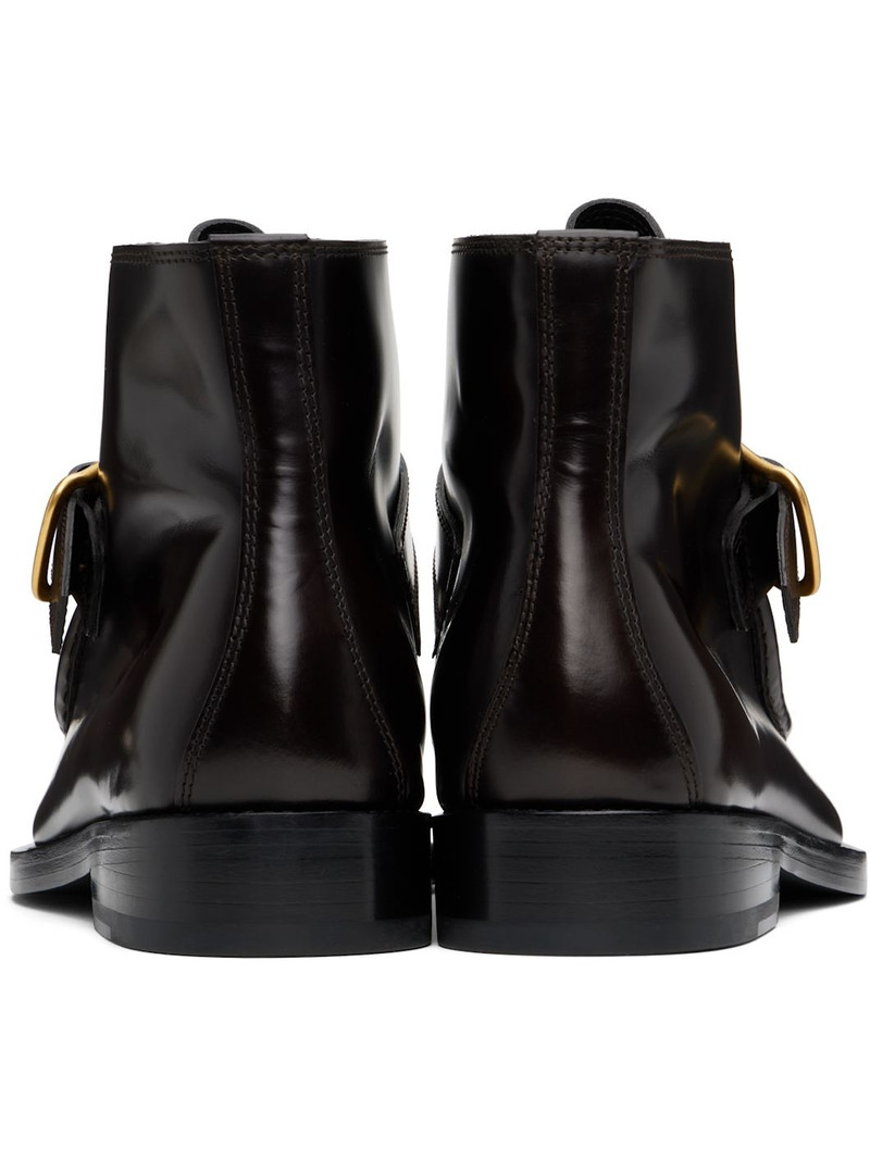 Brown Brogue Buckle Leather Boots 2