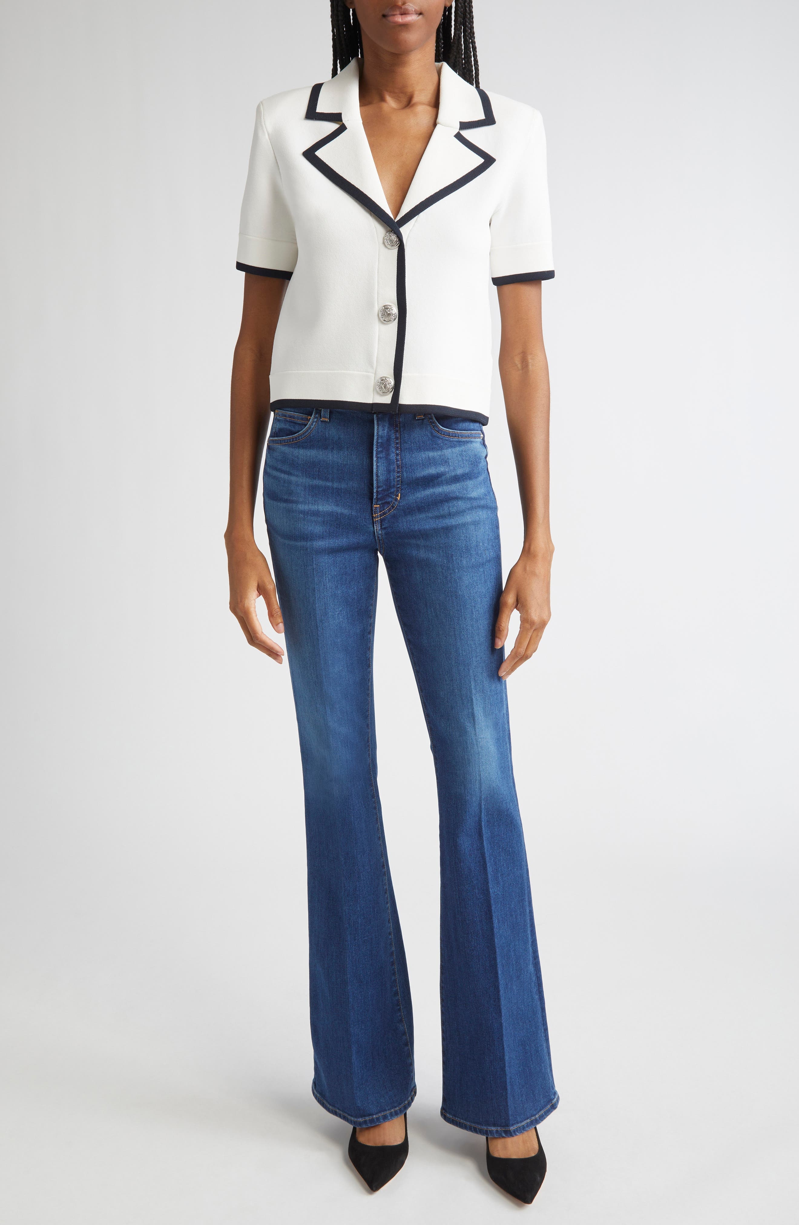 Veronica Beard Stovall Contrast Detail Crop Knit Jacket in Off White at Nordstrom - 2