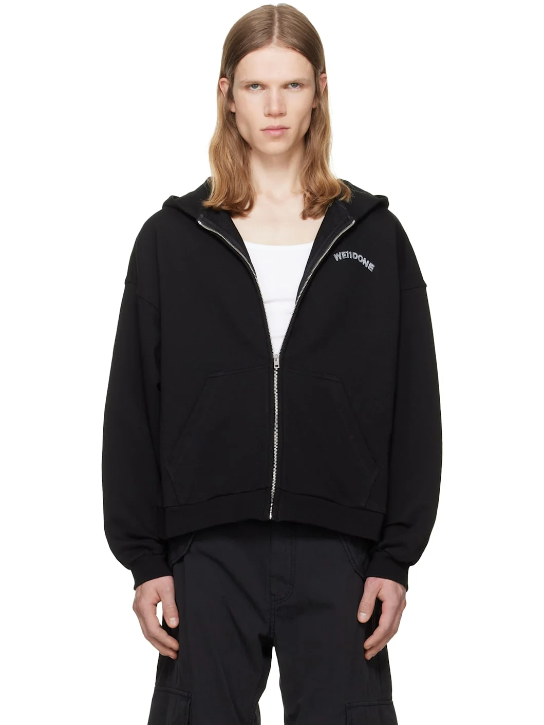 Black Teddy Drawing Zip-Up Hoodie - 1