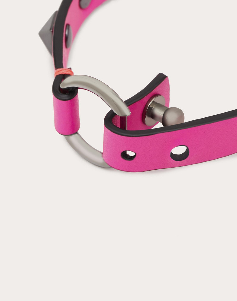 Rockstud Leather Bracelet with ruthenium studs 4