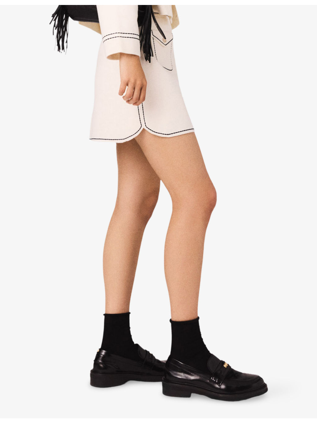 Topstitched Patch-Pocket Stretch-Knit Mini Skirt - 3