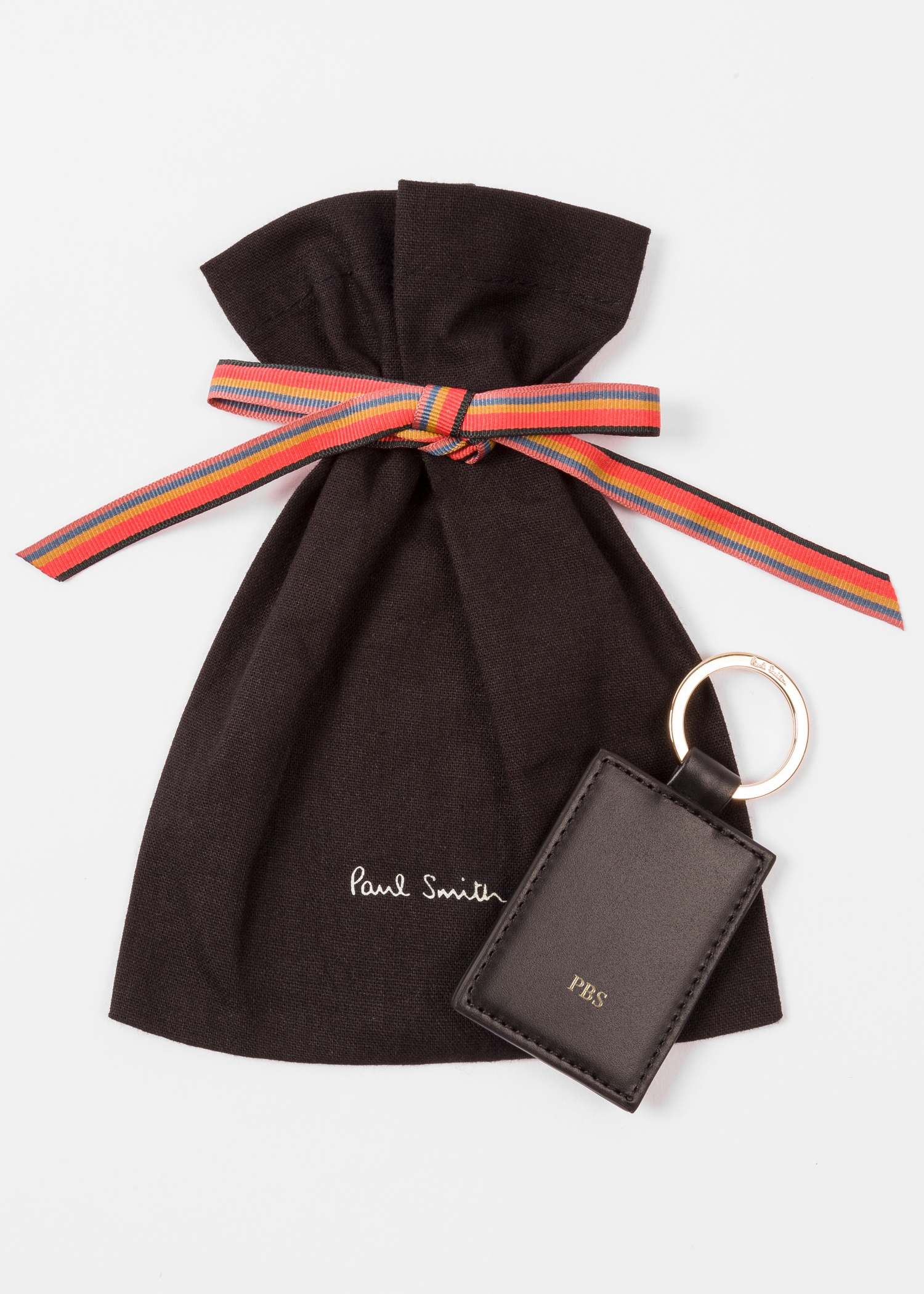 Black Calf Leather Monogrammed Keyring - 4