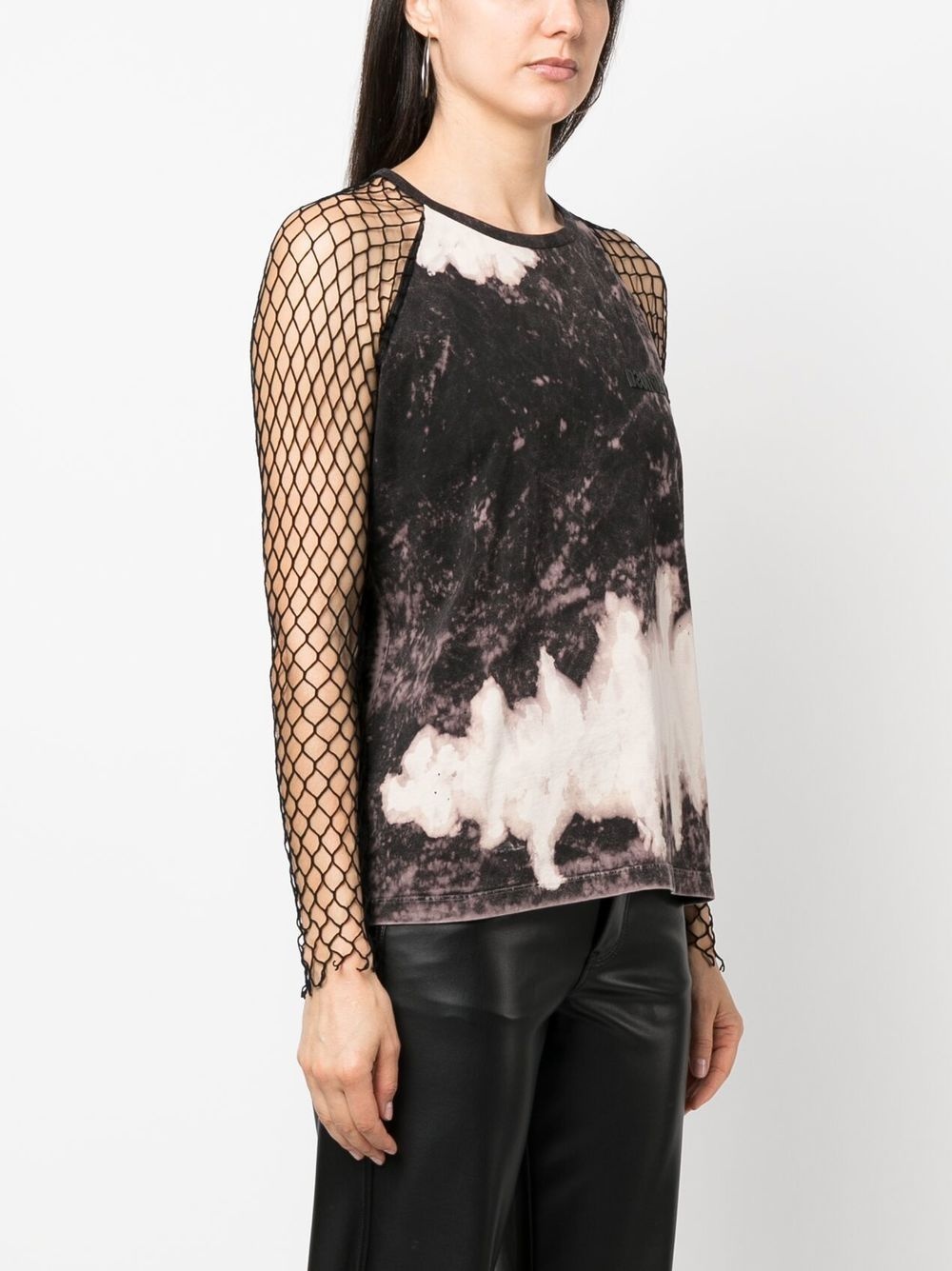 abstract pattern mesh sleeve top - 3