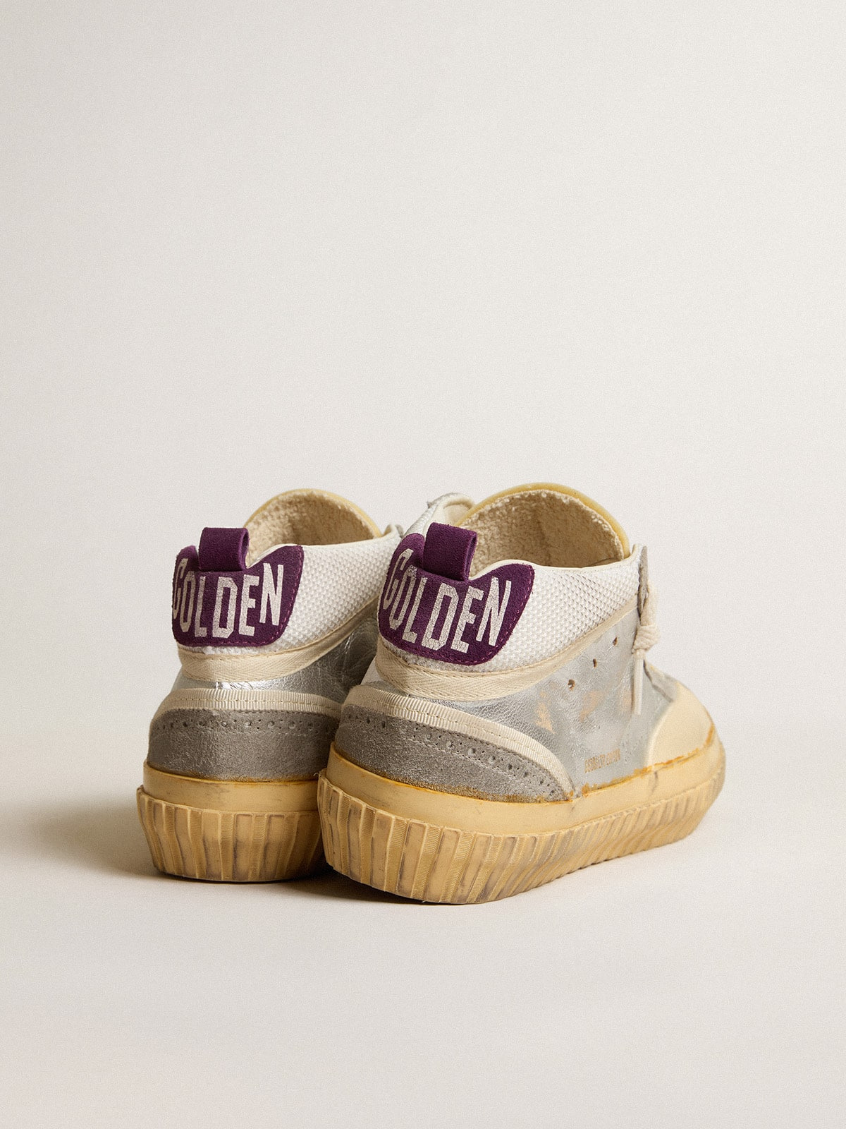 Mid Star LAB in silver metallic leather and mesh with perforated star - 4