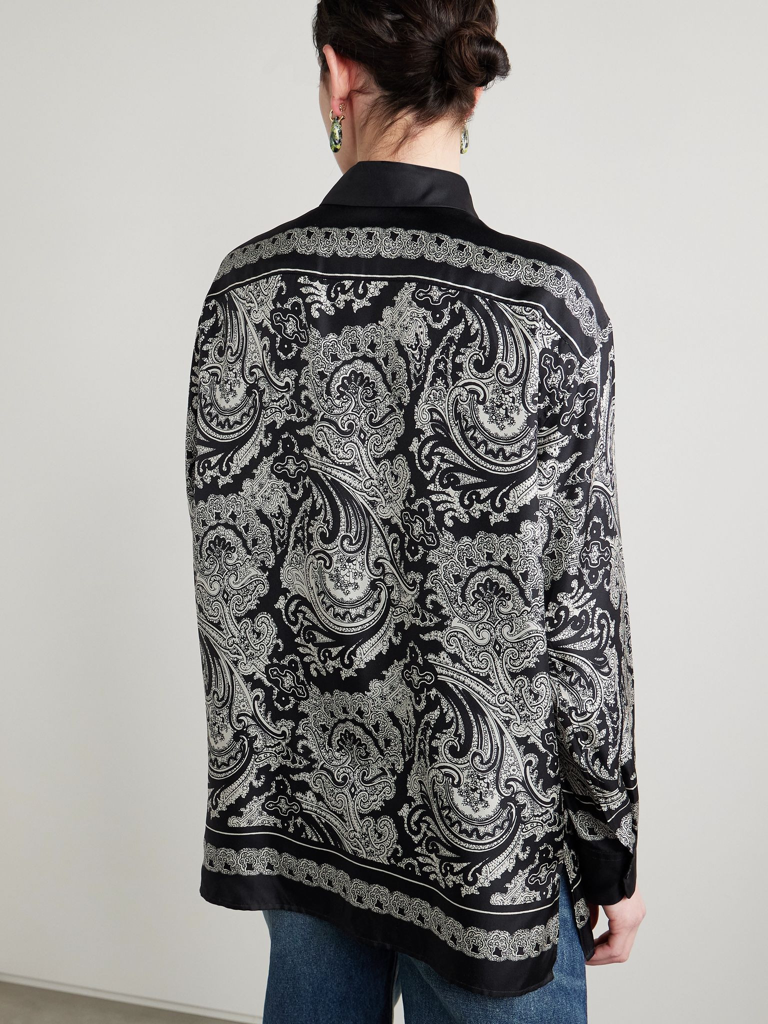 Alfie bandana-print silk-twill shirt Black - 4