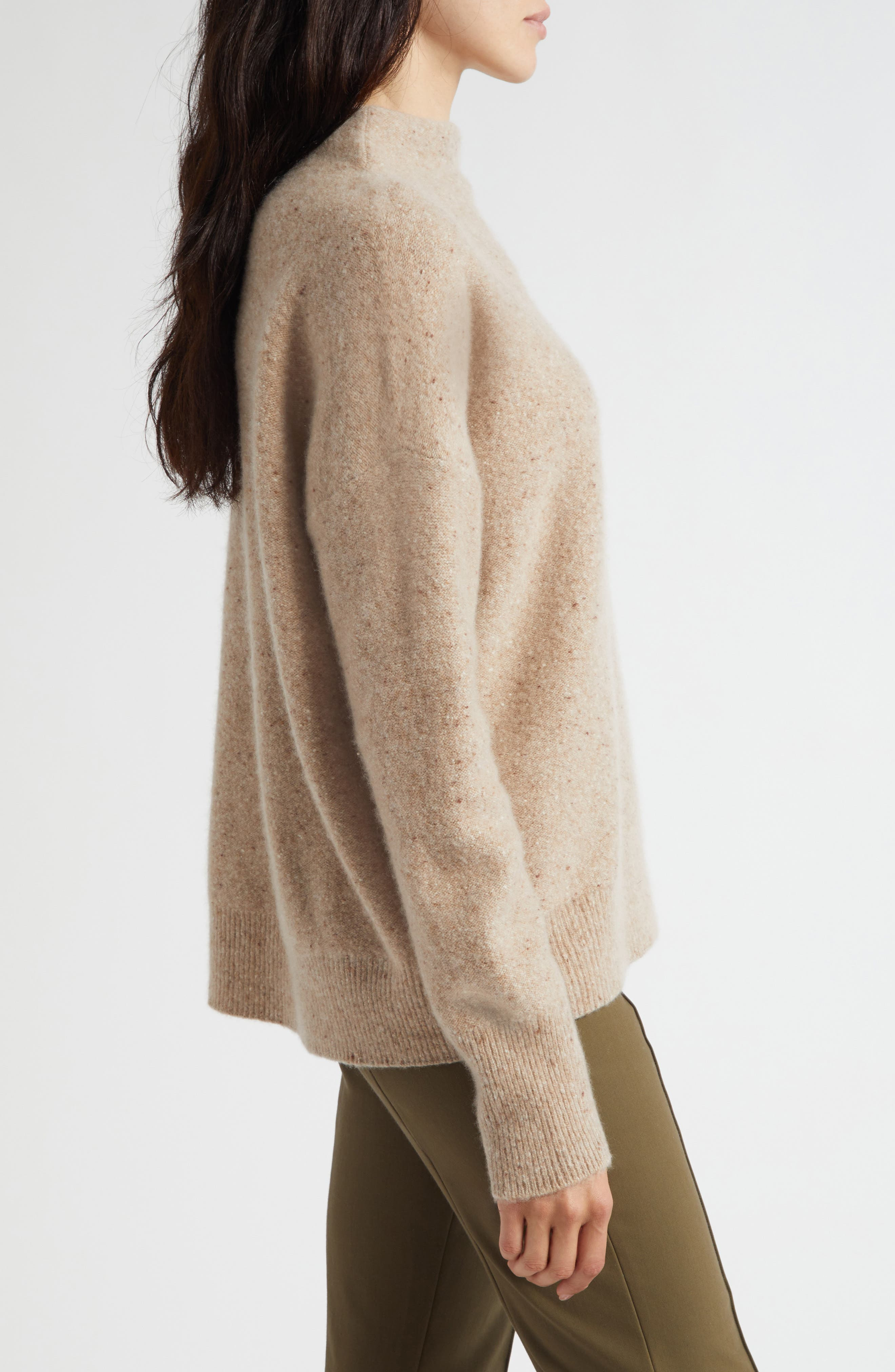 Vince Donegal Funnel Neck Cashmere Sweater in Heather Oat Donegal at Nordstrom - 4