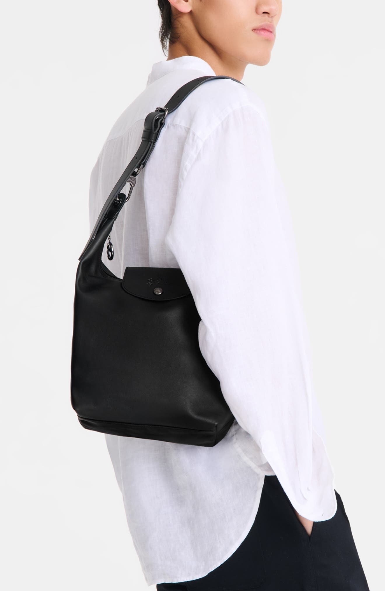 Longchamp Medium Le Pliage Xtra North/South Leather Hobo Bag in Black at Nordstrom - 2